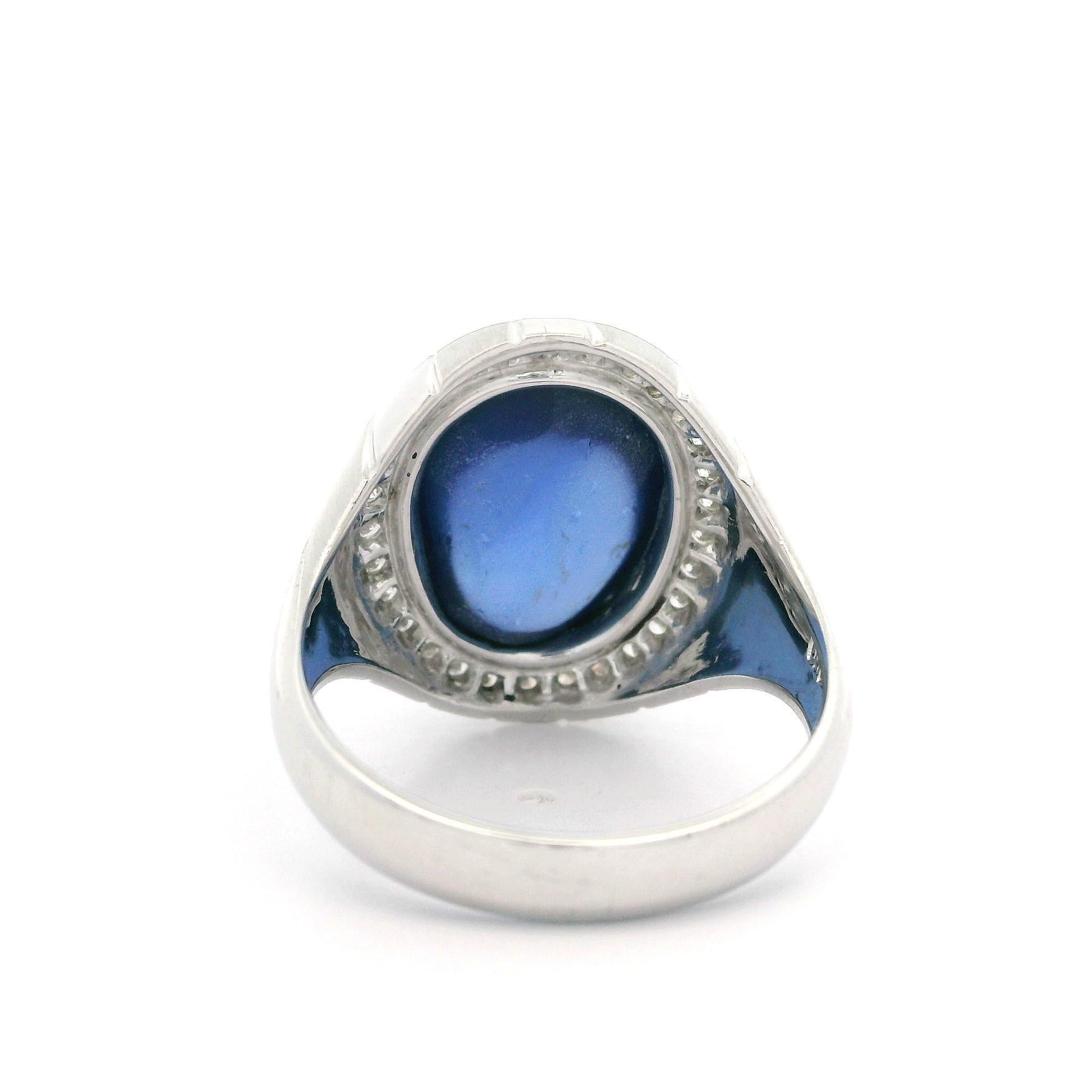 Platinum GIA 13.65ctw High Quality Blue Star Sapphire & Diamond Dual Finish Ring For Sale 8