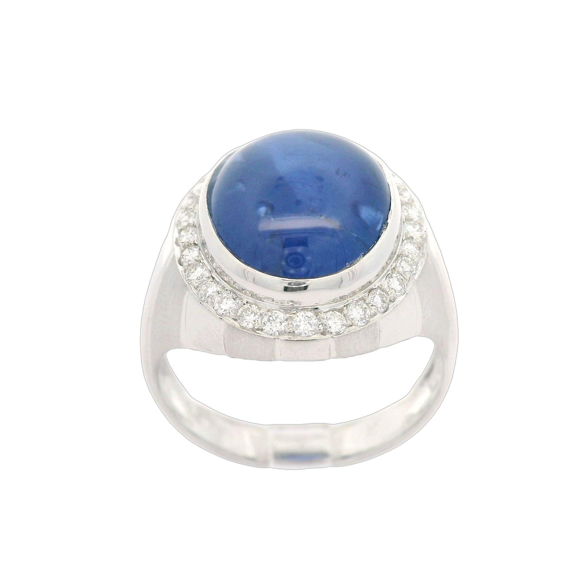 Platinum GIA 13.65ctw High Quality Blue Star Sapphire & Diamond Dual Finish Ring For Sale 10