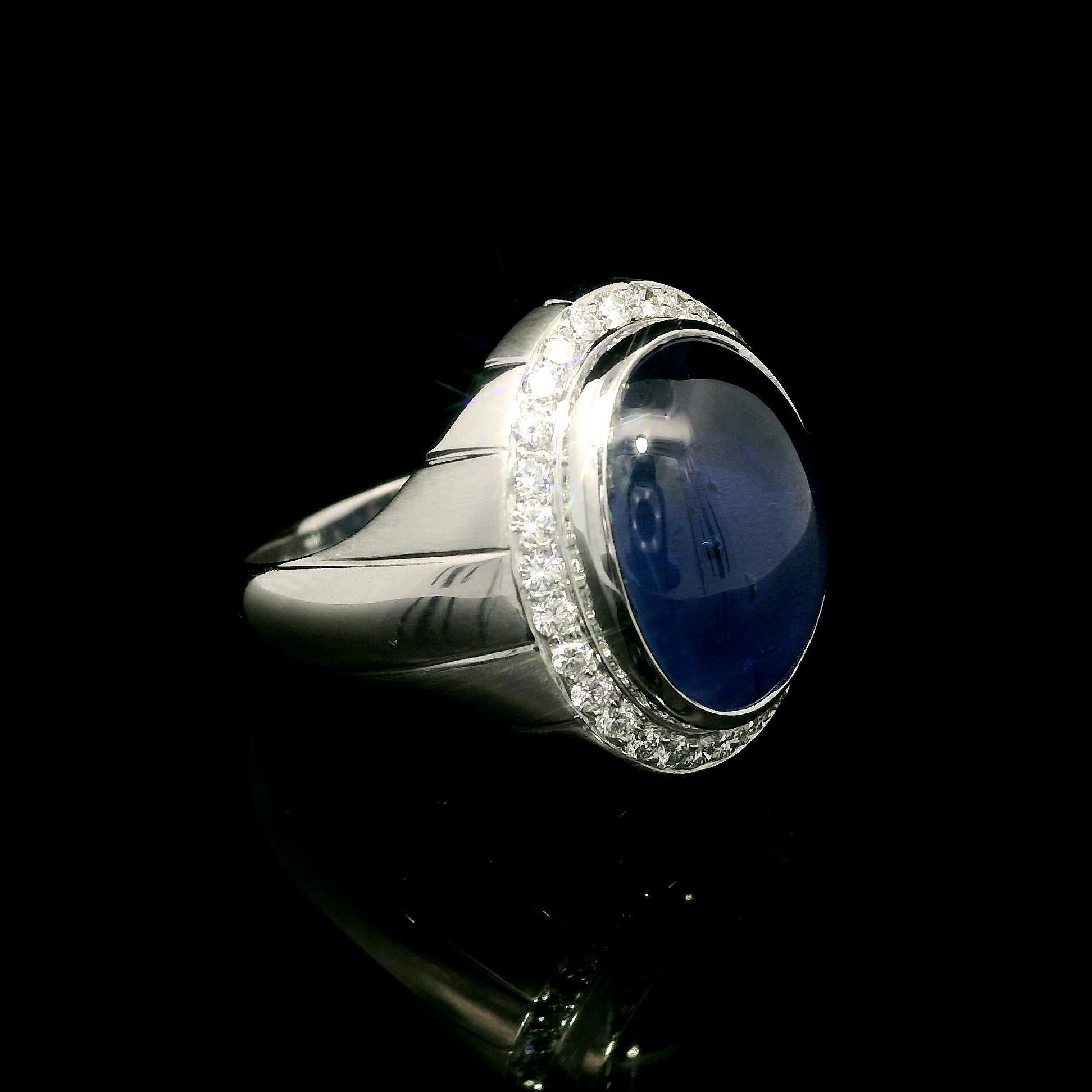 Platinum GIA 13.65ctw High Quality Blue Star Sapphire & Diamond Dual Finish Ring For Sale 2