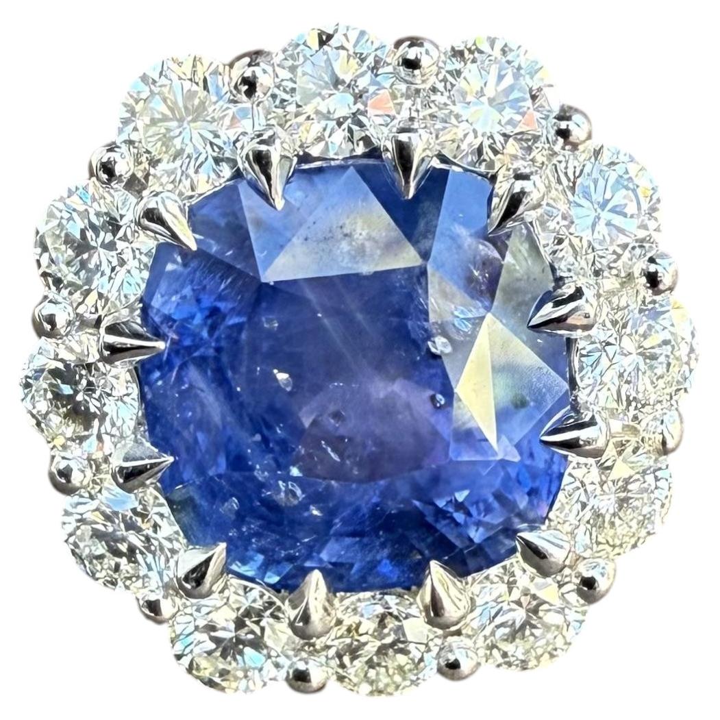 Platinum GIA 14.2ctw Cushion Color Change Blue Sapphire Large Diamond Halo Ring