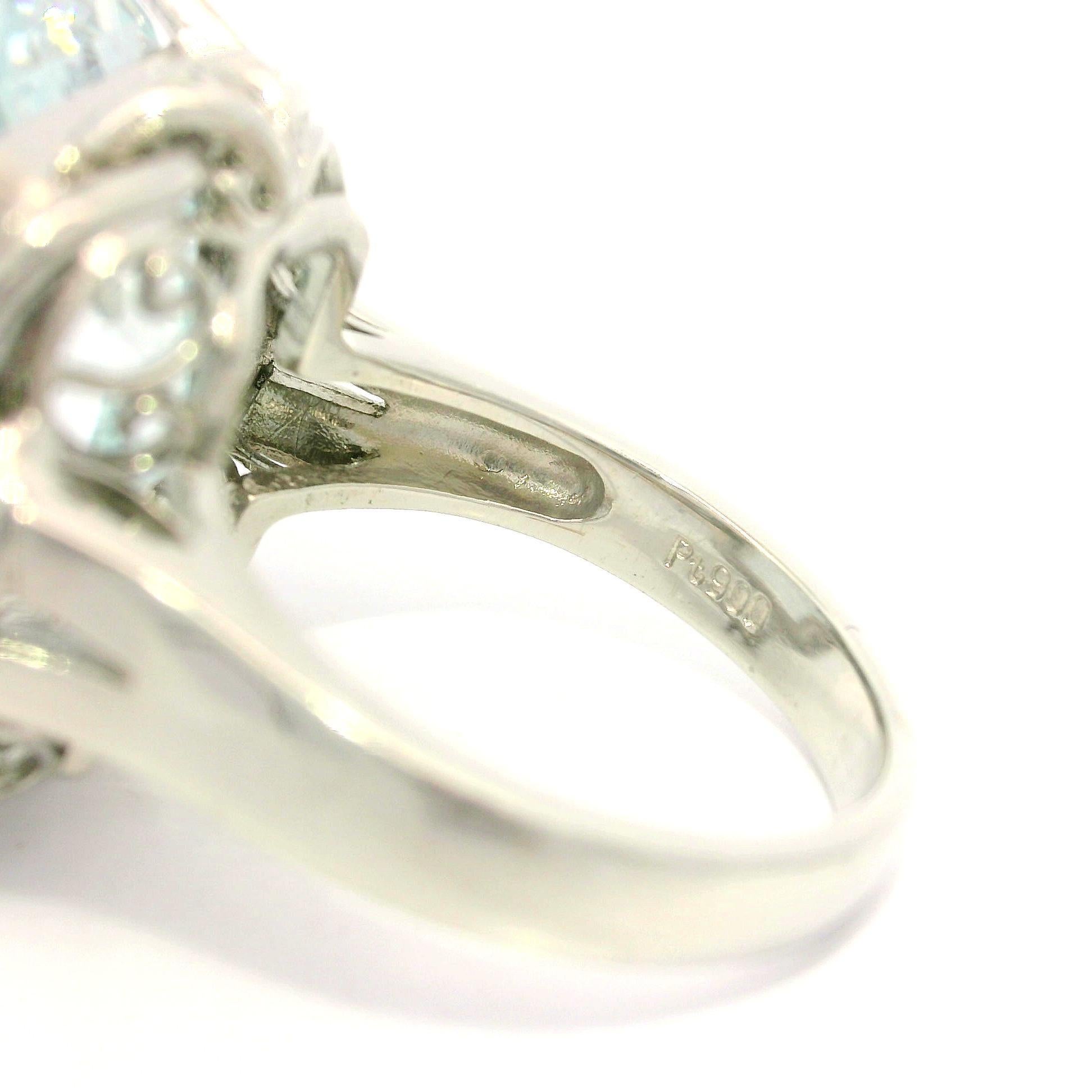 Donna Anello solitario in platino GIA 14,30ct con acquamarina taglio Step rettangolare grande in vendita