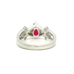 Platinum GIA 1.45ct Vivid Red Ruby Pear No Heat & Diamond Sides Ring