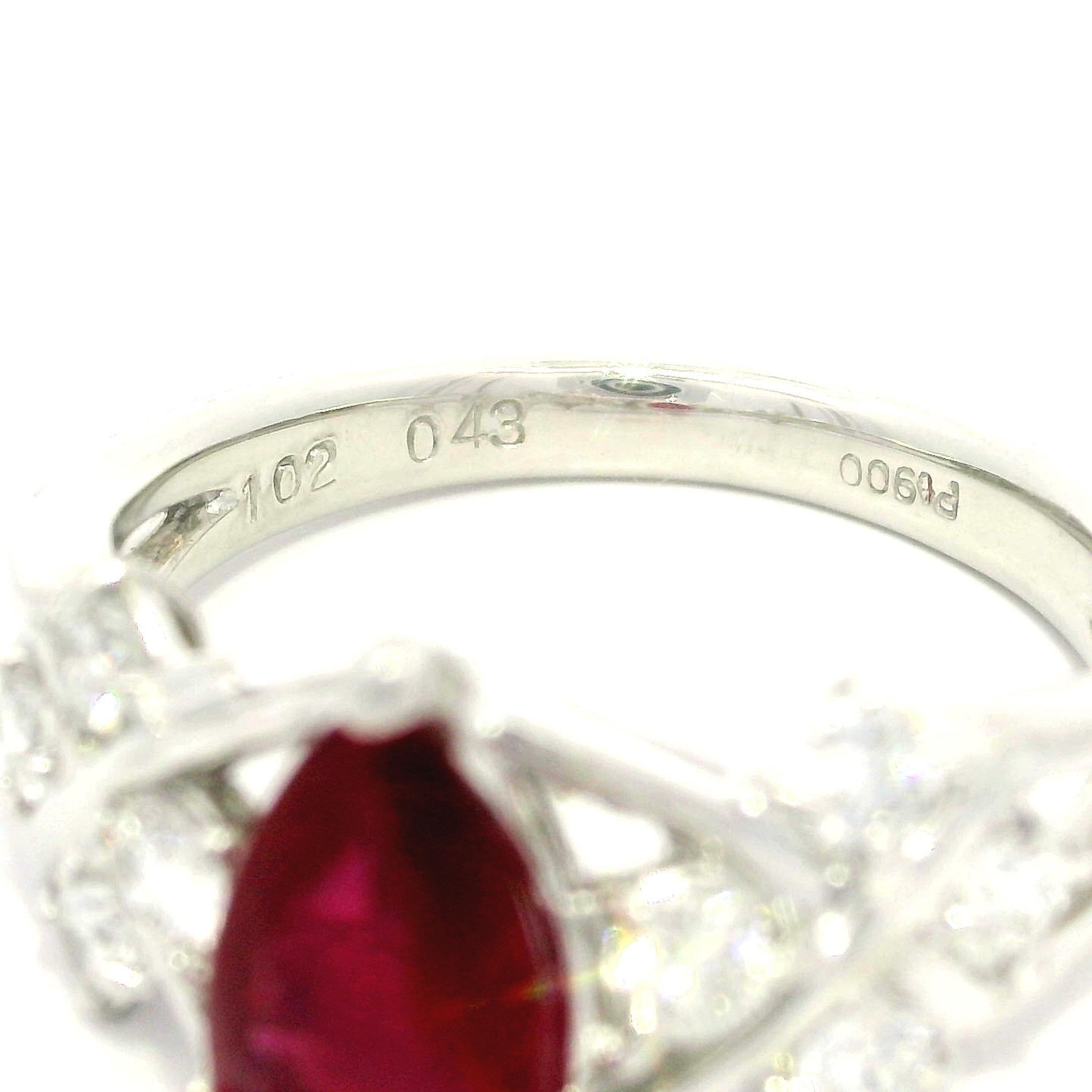 Platinum GIA 1.45ct Vivid Red Ruby Pear No Heat & Diamond Sides Ring In Excellent Condition For Sale In Montclair, NJ