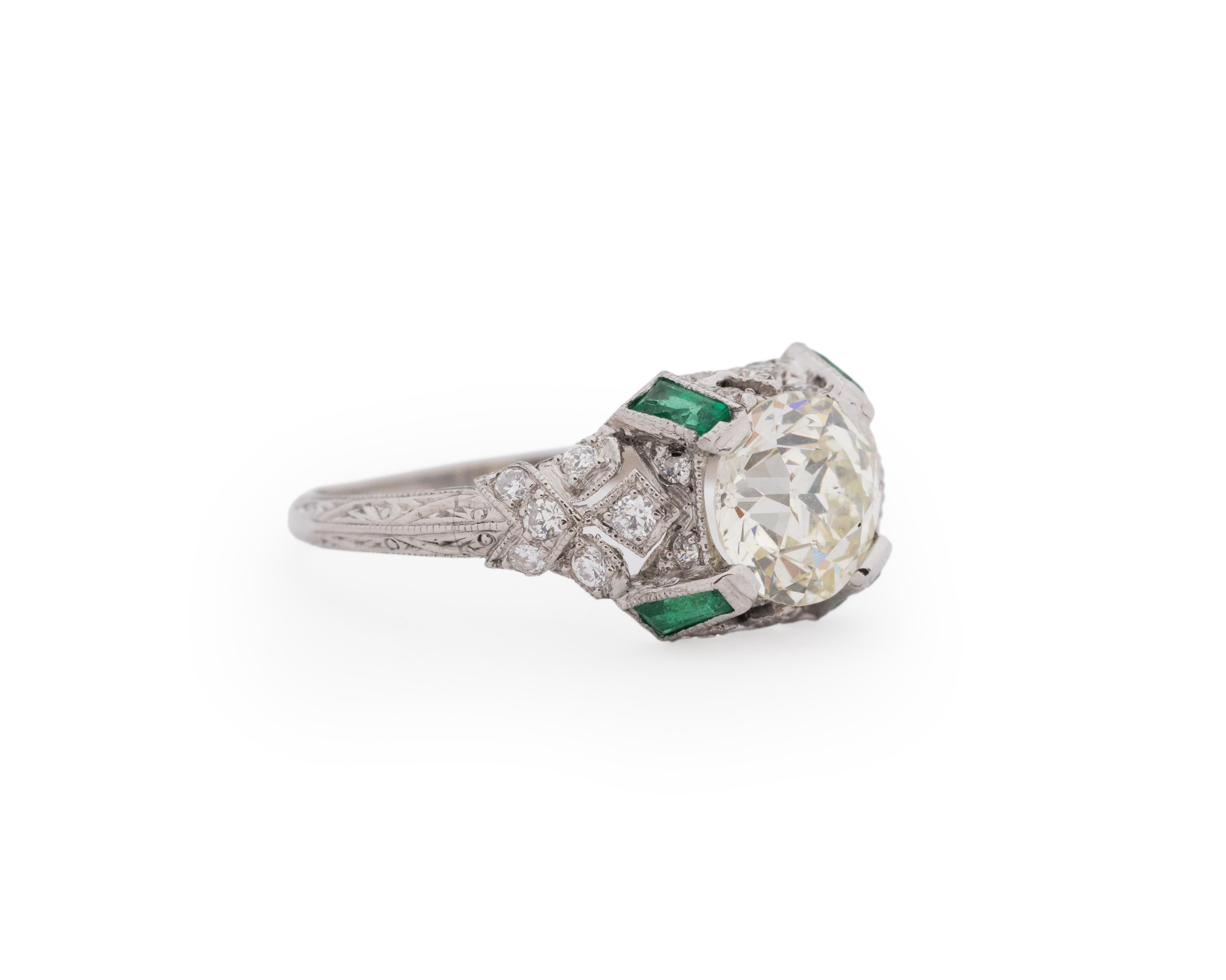 Year: 1920s

Item Details:
Ring Size: 7
Metal Type: Platinum [Hallmarked, and Tested]
Weight: 3.4 grams

Center Diamond Details:

GIA Report#: 62372111414
Weight: 1.51ct total weight
Cut: Old European brilliant
Color: N
Clarity: SI2
Type: