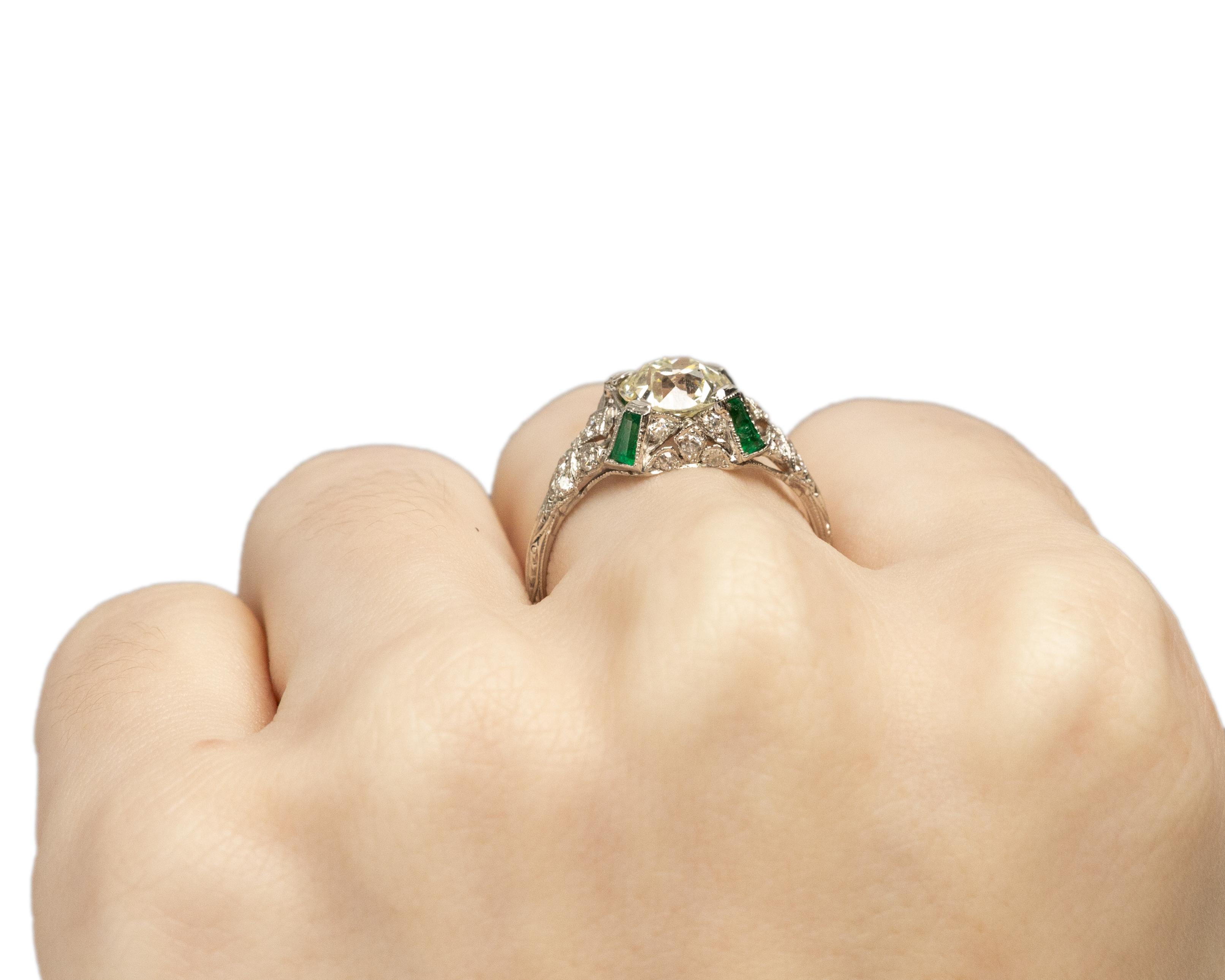 Women's Platinum GIA 1.51 Carat Diamond Brilliant Engagement Ring with Emerald Accents For Sale