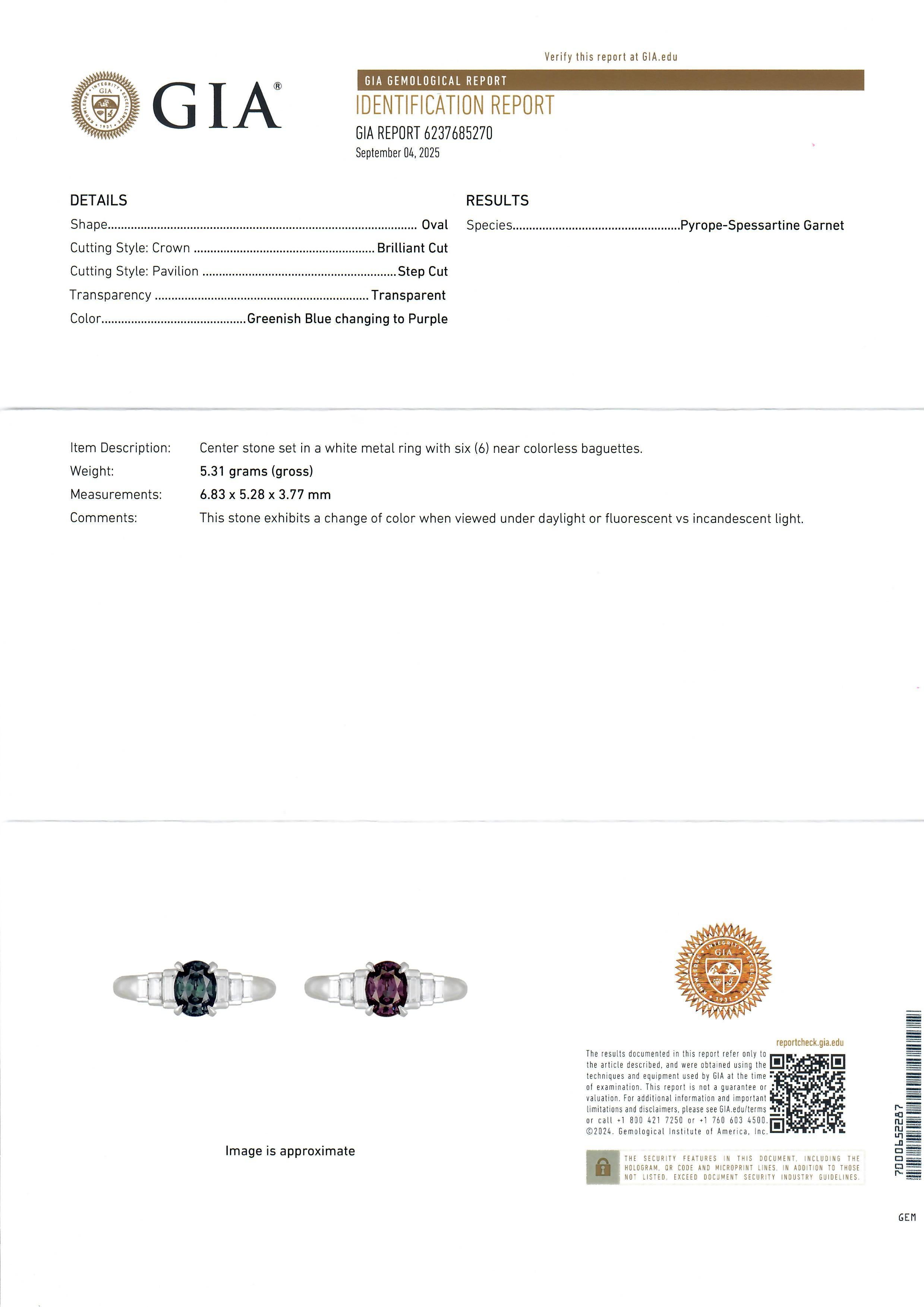 Anillo de Platino GIA 1.51ct Azul Púrpura Cambio de Color Granate con Diamantes Paso a Lado en venta 10