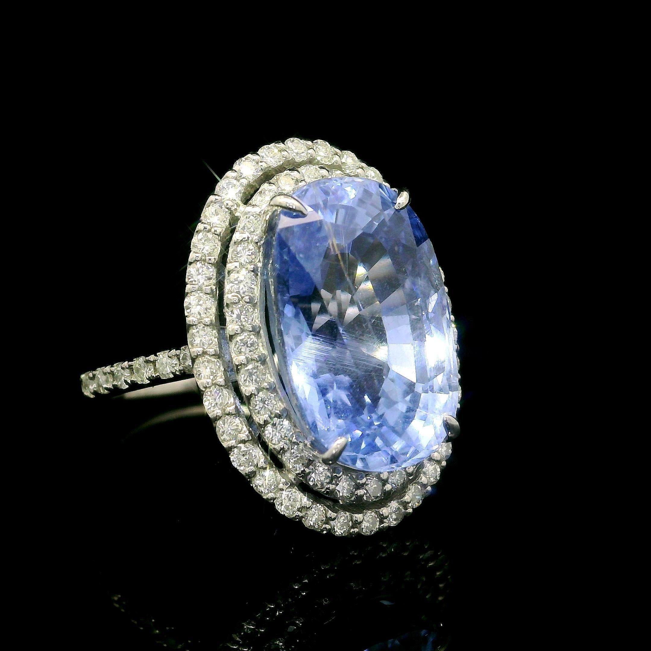 De las mujeres Platino GIA 15,48 ctw Gran Zafiro Azul Periwinkle de Ceilán Sin Calentamiento Anillo de Diamantes en venta