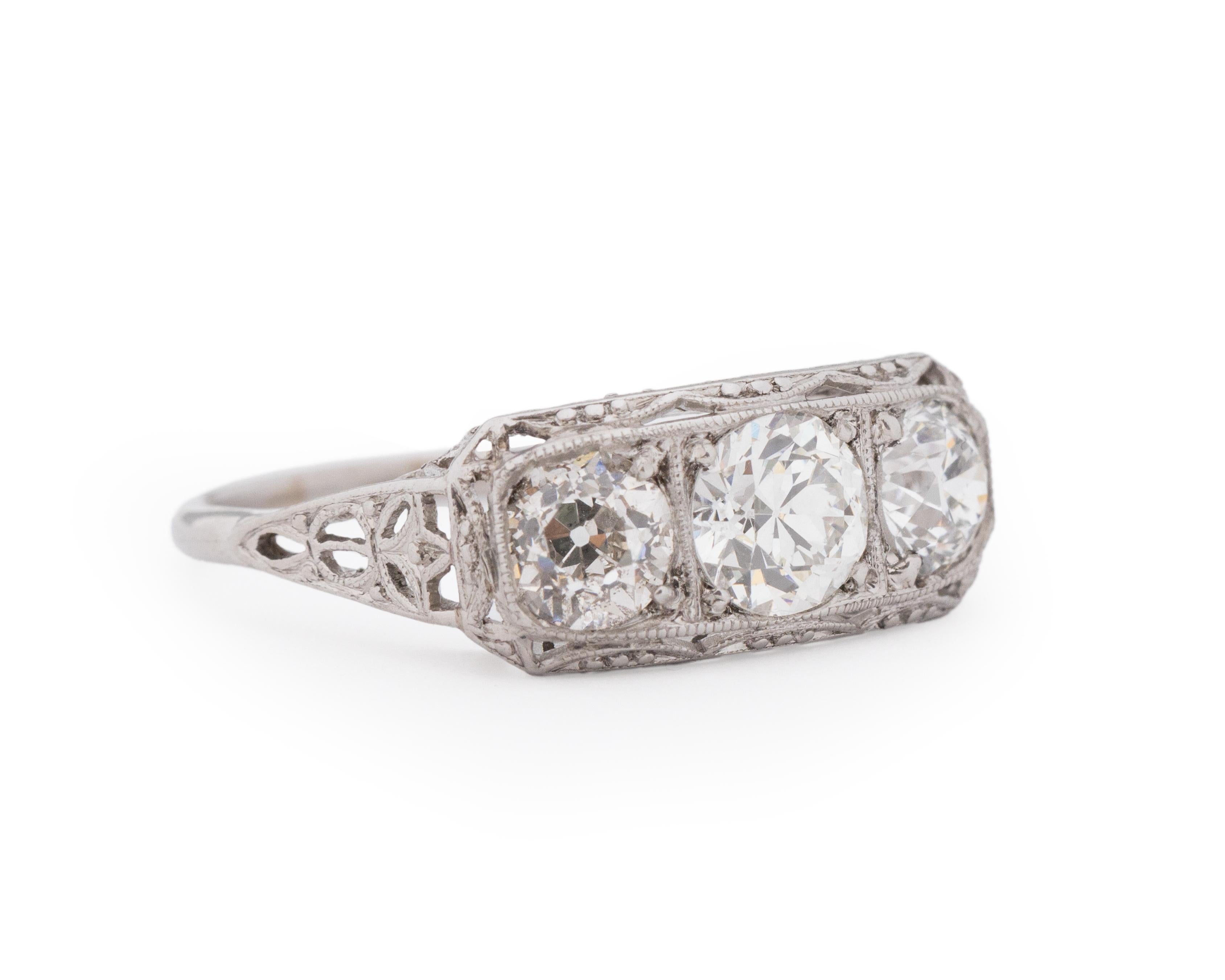 Item Details:
Ring Size: 7.75
Metal Type: Platinum [Hallmarked, and Tested]
Weight: 3.4 grams

Center Diamond Details:

GIA Report#: 6234153818
Weight: .66ct
Cut: Old European brilliant
Color: H
Clarity: SI1
Type: Natural

Side Diamond Details: