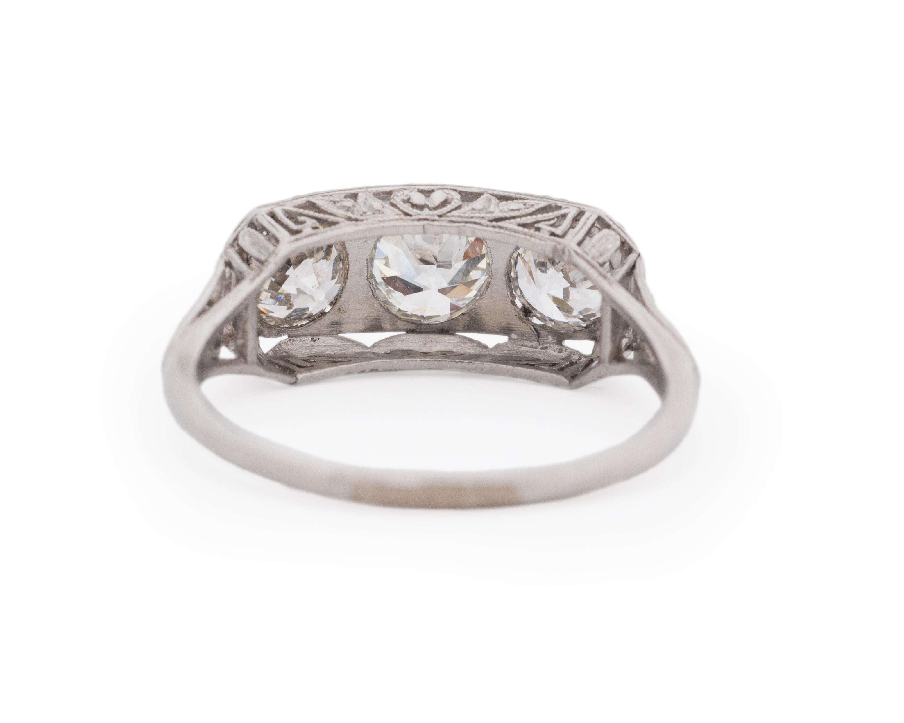 Old European Cut Platinum GIA 1.56 Carat Three Stone Old European Diamond Engagement Ring For Sale