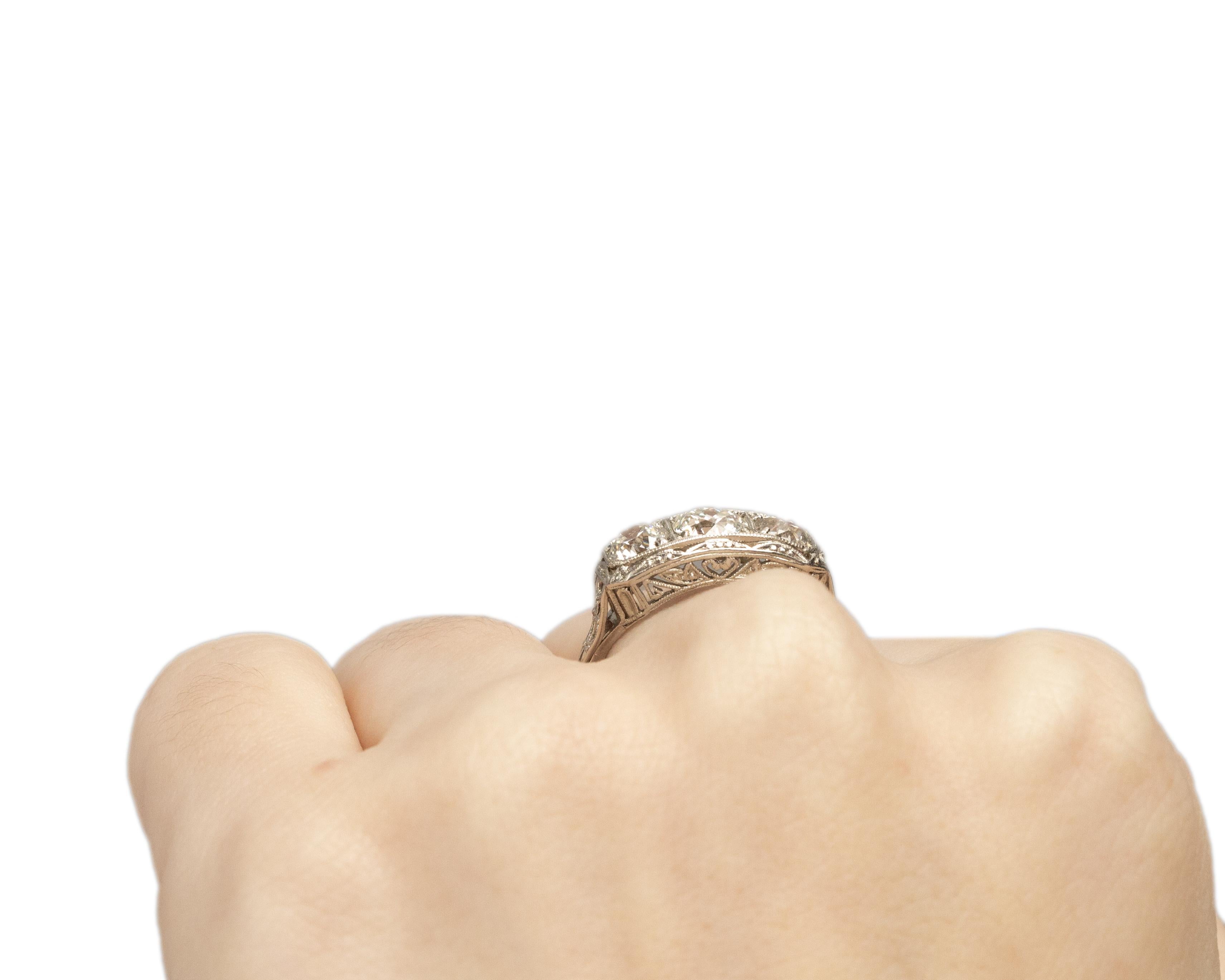 Women's Platinum GIA 1.56 Carat Three Stone Old European Diamond Engagement Ring For Sale