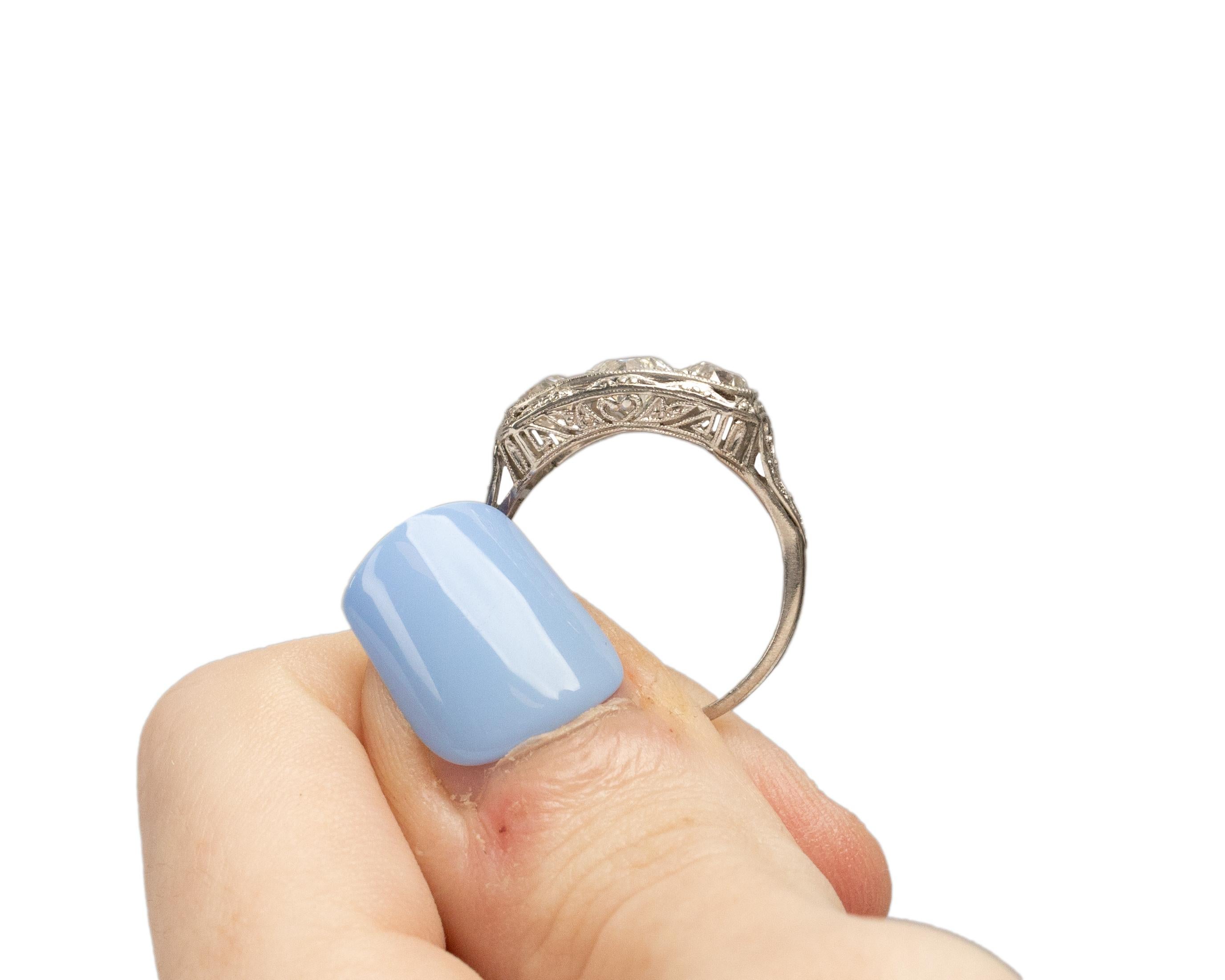 Platinum GIA 1.56 Carat Three Stone Old European Diamond Engagement Ring For Sale 2