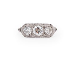 Platinum GIA 1.56 Carat Three Stone Old European Diamond Engagement Ring