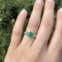 Platinum GIA 1.61ctw Colombian Emerald Solitaire w/ Diamond Engagement Ring