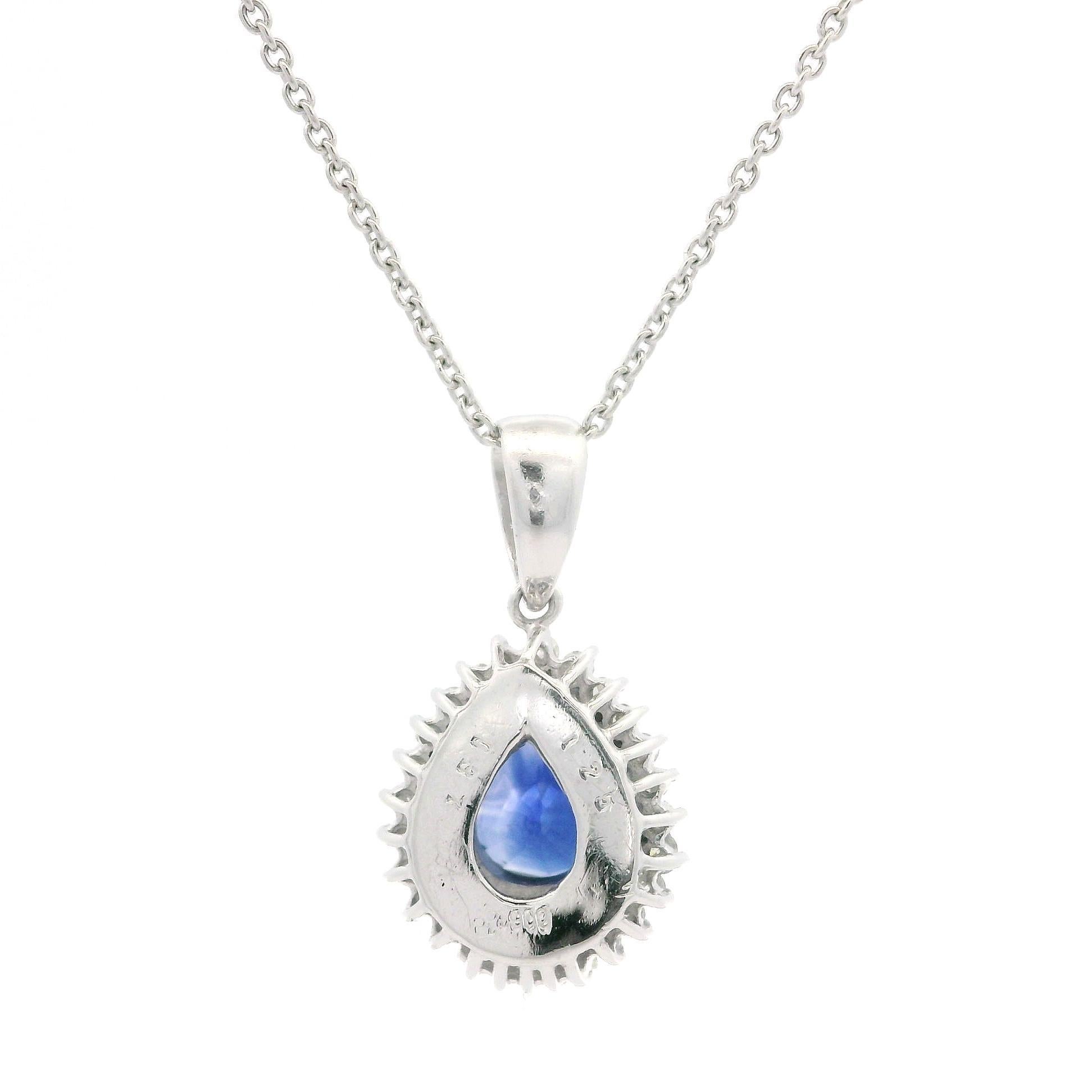 Brilliant Cut Platinum GIA 1.62ctw Pear Royal Blue Sapphire Diamond Teardrop Pendant Necklace For Sale