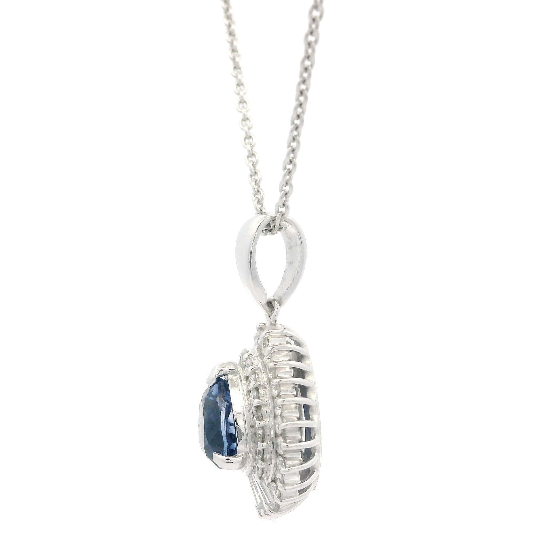 Platinum GIA 1.62ctw Pear Royal Blue Sapphire Diamond Teardrop Pendant Necklace In Excellent Condition For Sale In Montclair, NJ