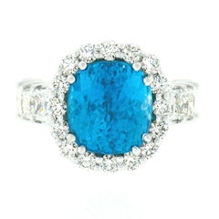 Platinum GIA 16.53ctw Large Cushion Blue Zircon Diamond Accents Cocktail Ring