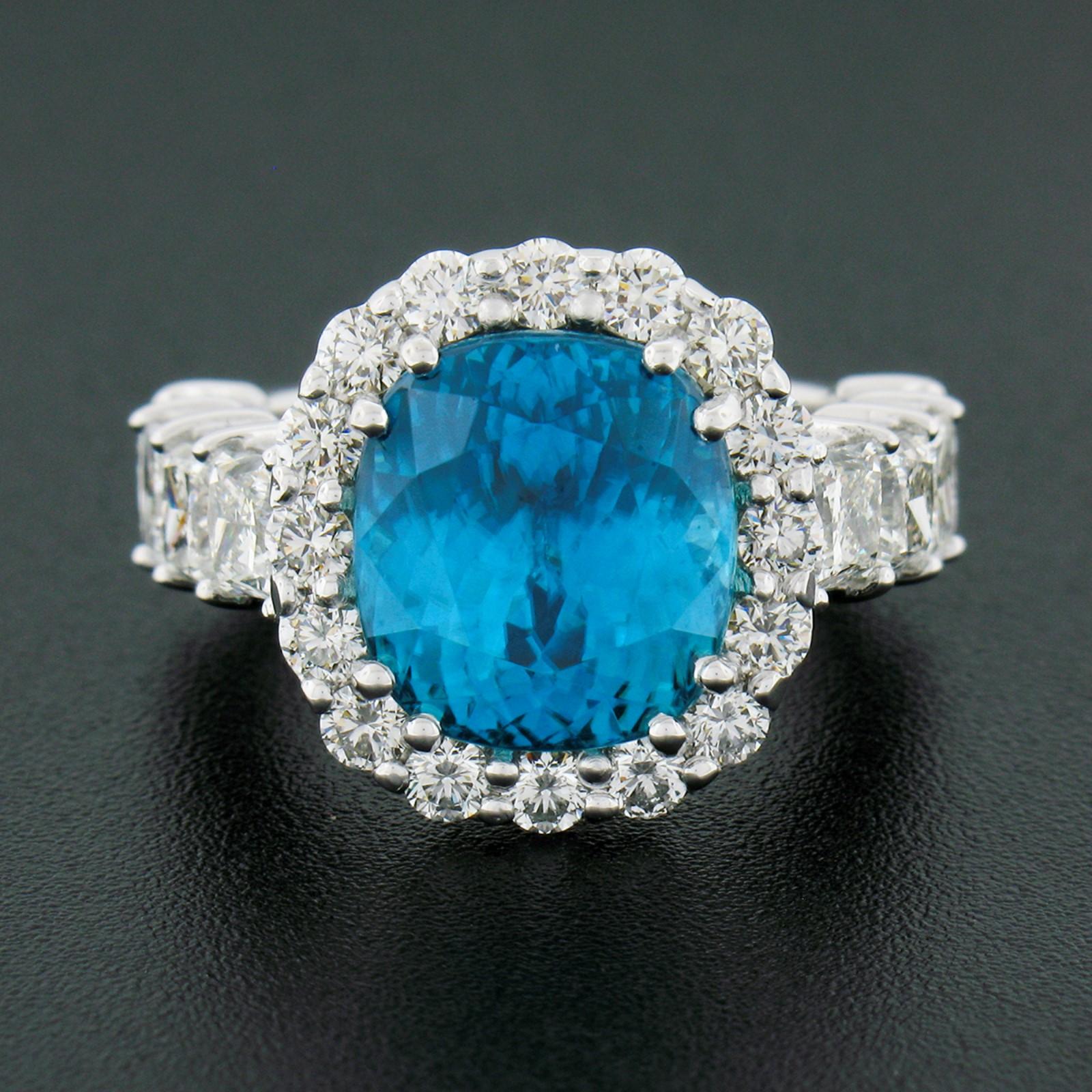 Platinum GIA 16.53ctw Large Cushion Blue Zircon Diamond Accents Cocktail Ring In Excellent Condition For Sale In Montclair, NJ
