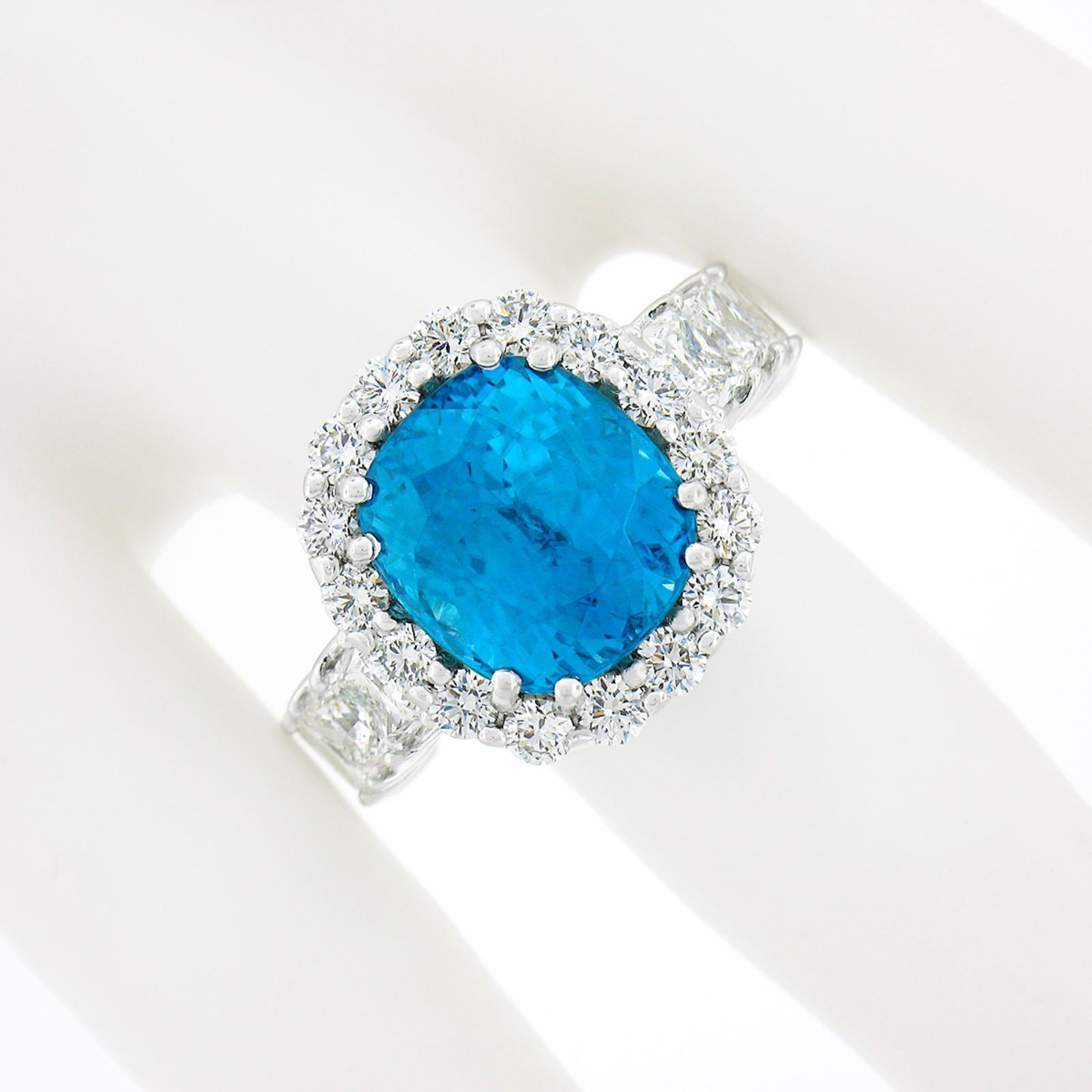 Women's Platinum GIA 16.53ctw Large Cushion Blue Zircon Diamond Accents Cocktail Ring For Sale