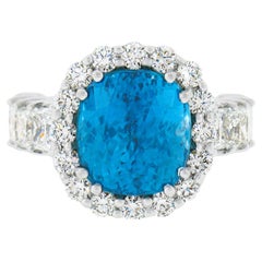 Bague cocktail en platine avec diamants et zircon bleu coussin taille coussin de 16,53 carats certifié GIA