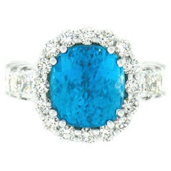 Platinum GIA 16.53ctw Large Cushion Blue Zircon Diamond Accents Cocktail Ring