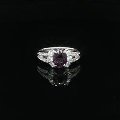 Platinum GIA 1.67ctw Oval Color Change Blue to Purple Garnet w/ Diamond Ring