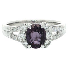 Platinum GIA 1.67ctw Oval Color Change Blue to Purple Garnet w/ Diamond Ring