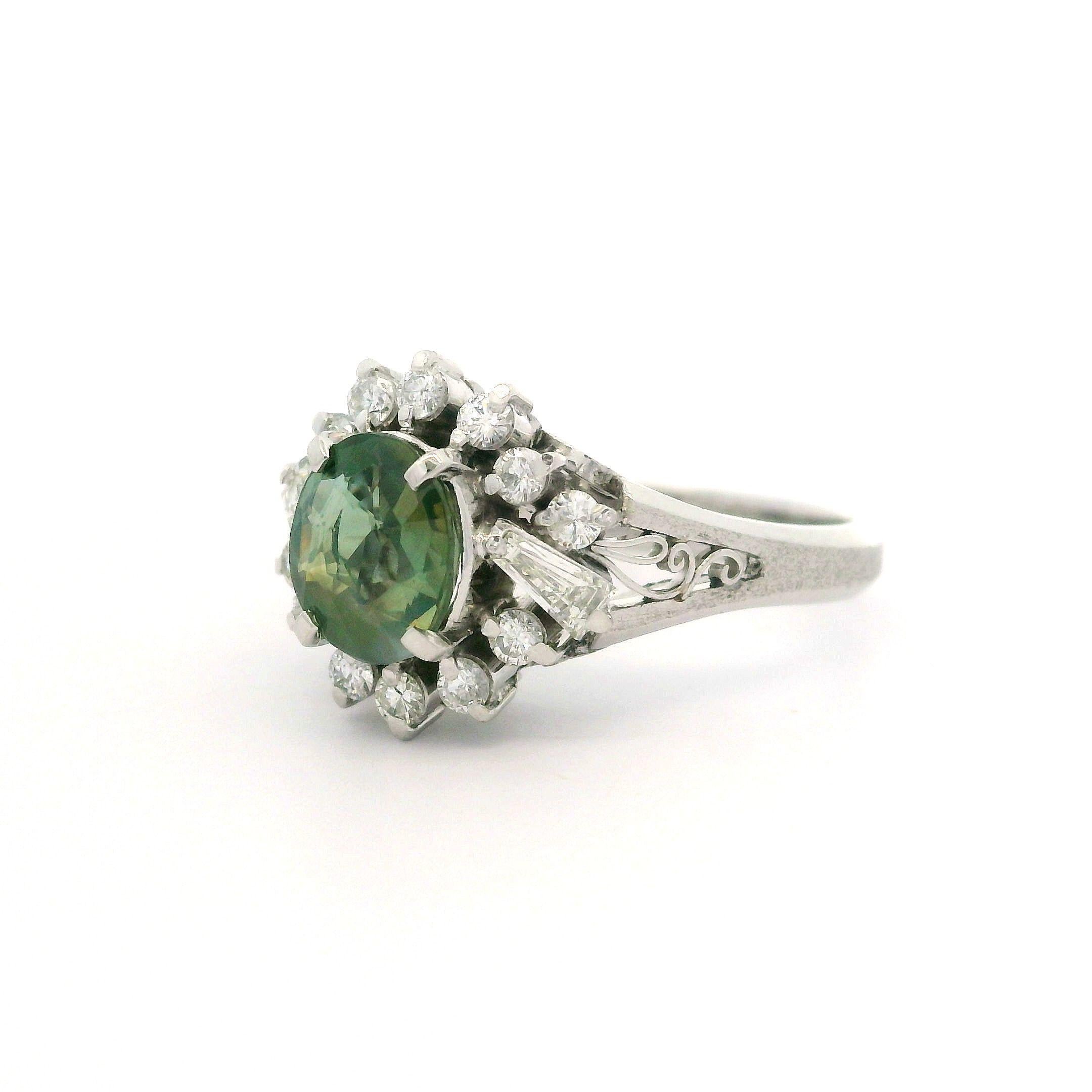Platinum GIA 1.68ct Ceylon Green Purple Color Change Alexandrite & Diamond Ring 6