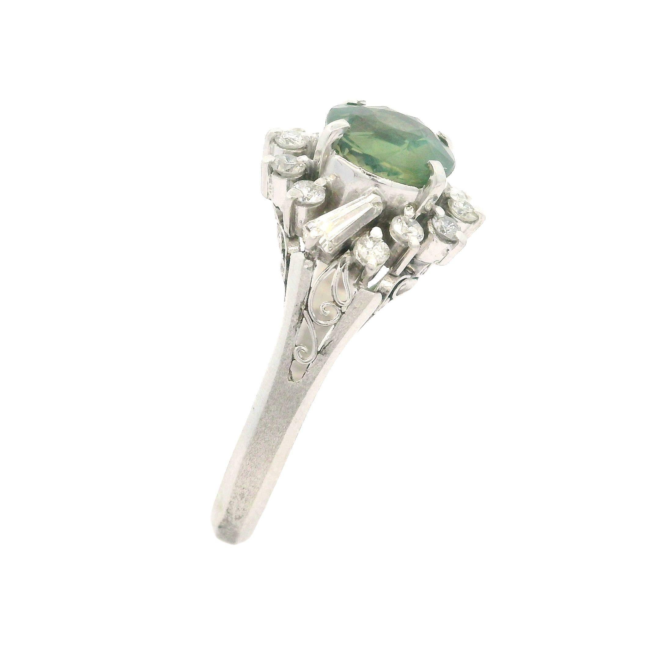 Oval Cut Platinum GIA 1.68ct Ceylon Green Purple Color Change Alexandrite & Diamond Ring