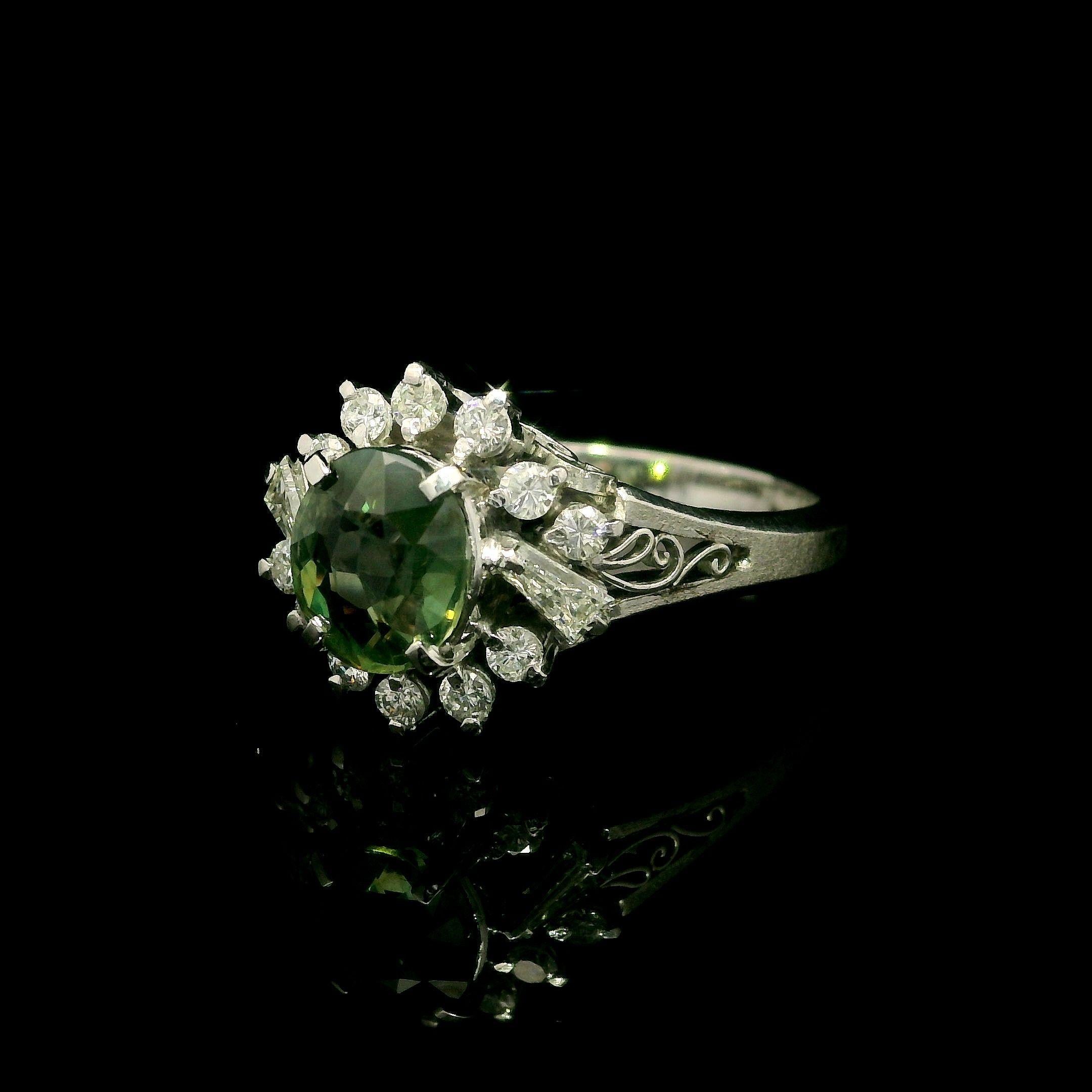 Platinum GIA 1.68ct Ceylon Green Purple Color Change Alexandrite & Diamond Ring 1