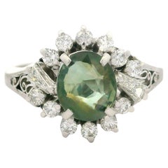 Platinum GIA 1.68ct Ceylon Green Purple Color Change Alexandrite & Diamond Ring