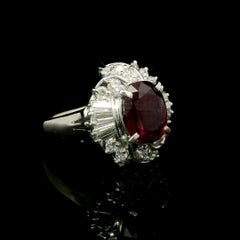 Platinum GIA 1.68ctw Cushion Ruby Round & Baguette Cut Diamond Cocktail Ring