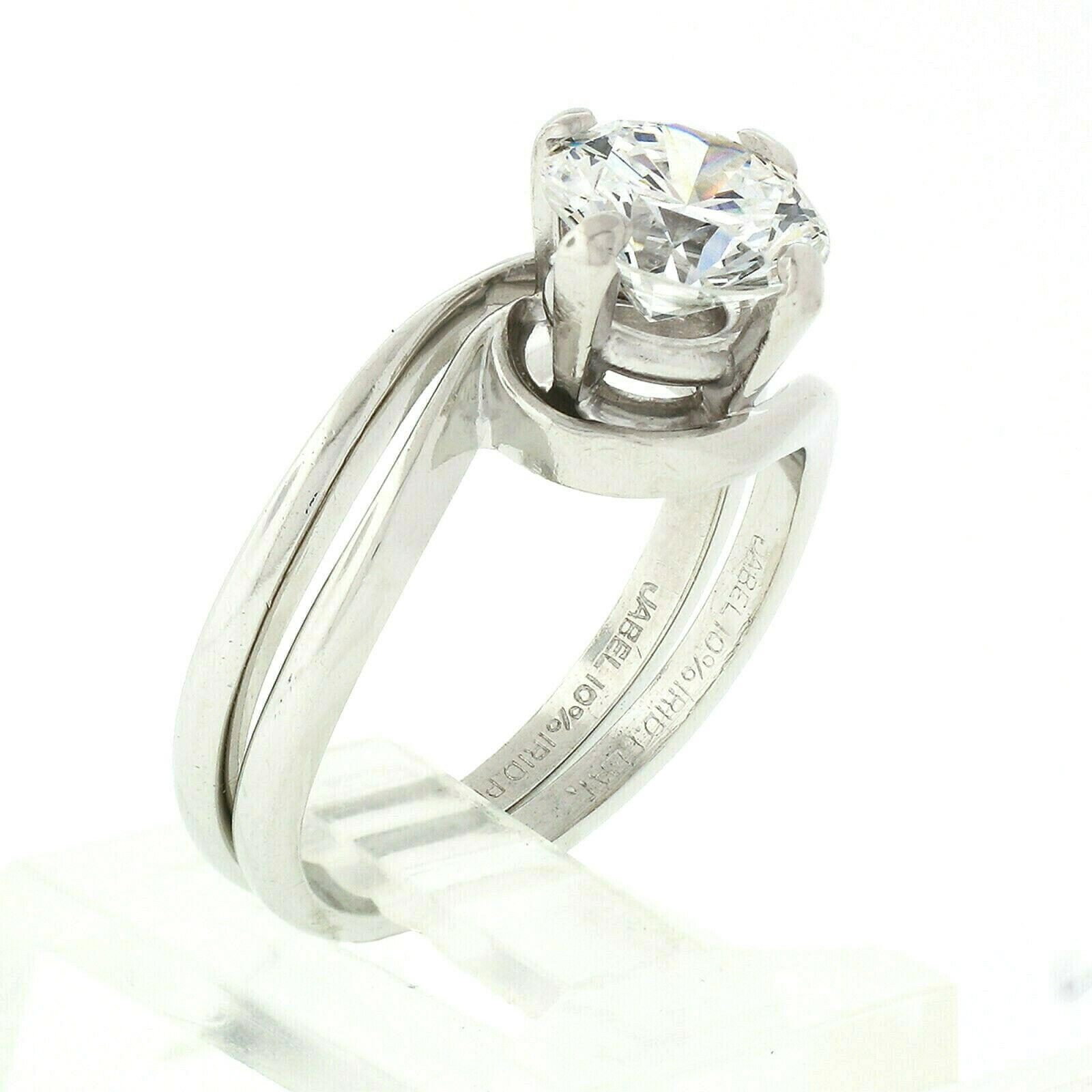 Women's Platinum GIA 1.69ct D VS2 Round Diamond Jabel Engagement Ring & Wedding Band Set