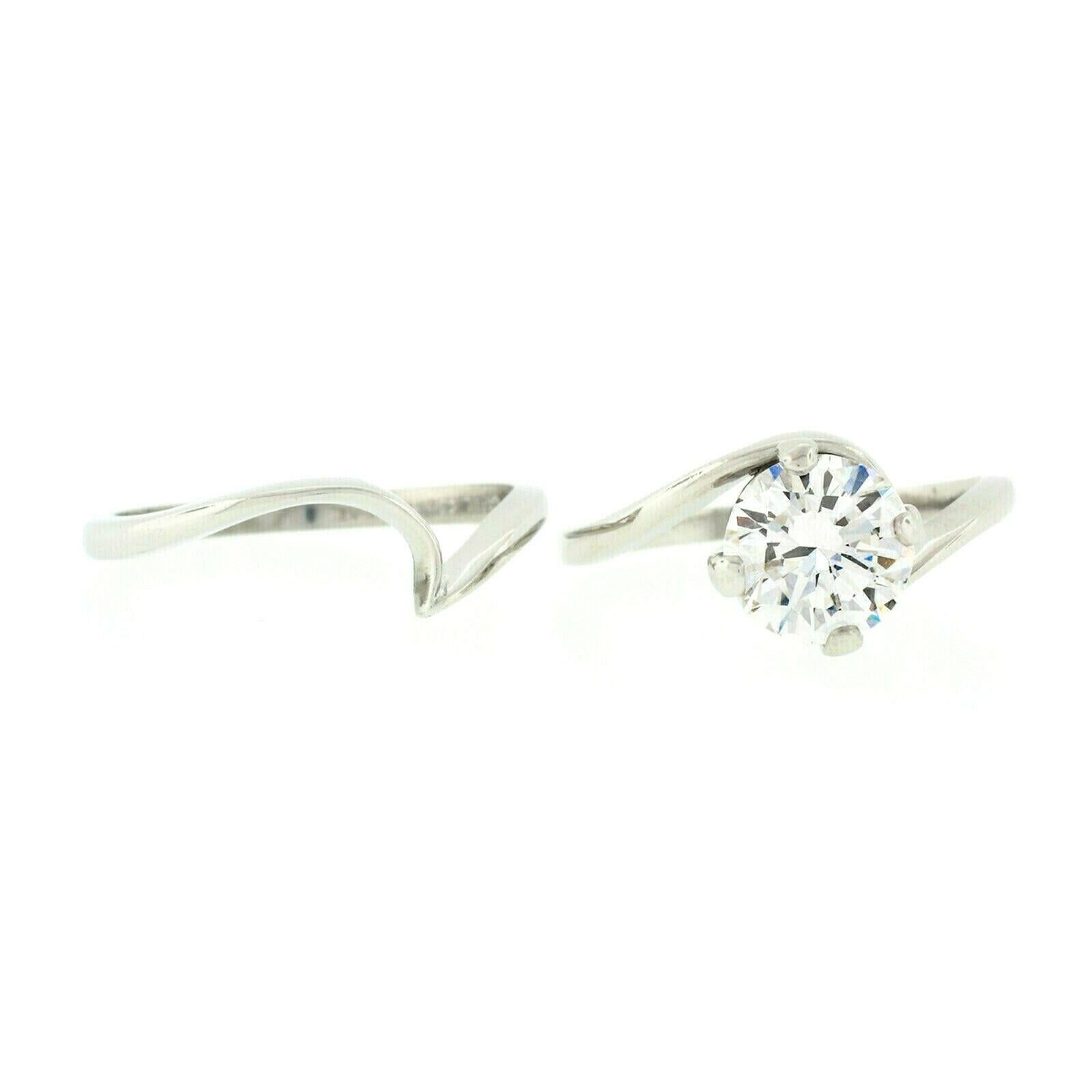 Platinum GIA 1.69ct D VS2 Round Diamond Jabel Engagement Ring & Wedding Band Set 2