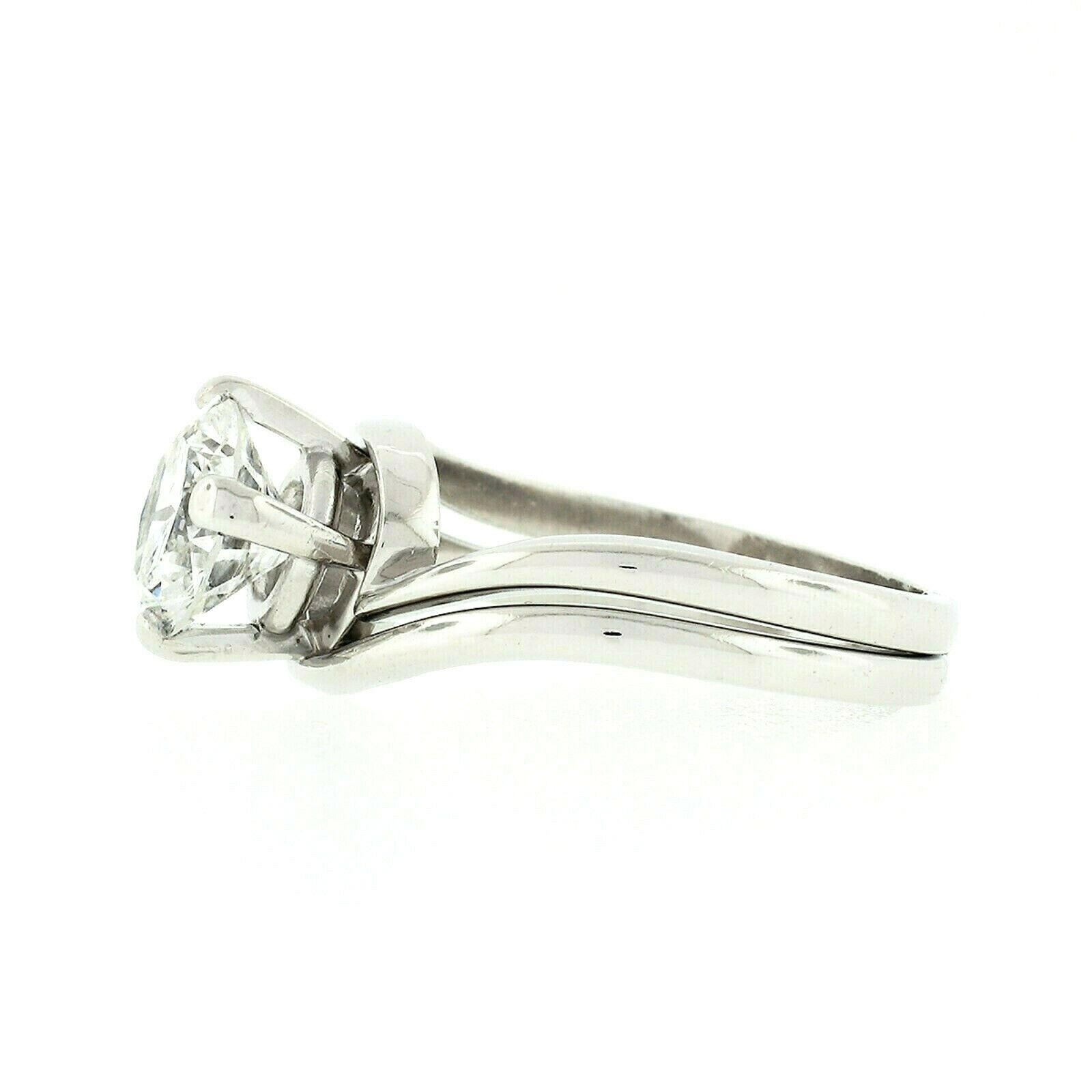 Platinum GIA 1.69ct D VS2 Round Diamond Jabel Engagement Ring & Wedding Band Set 3