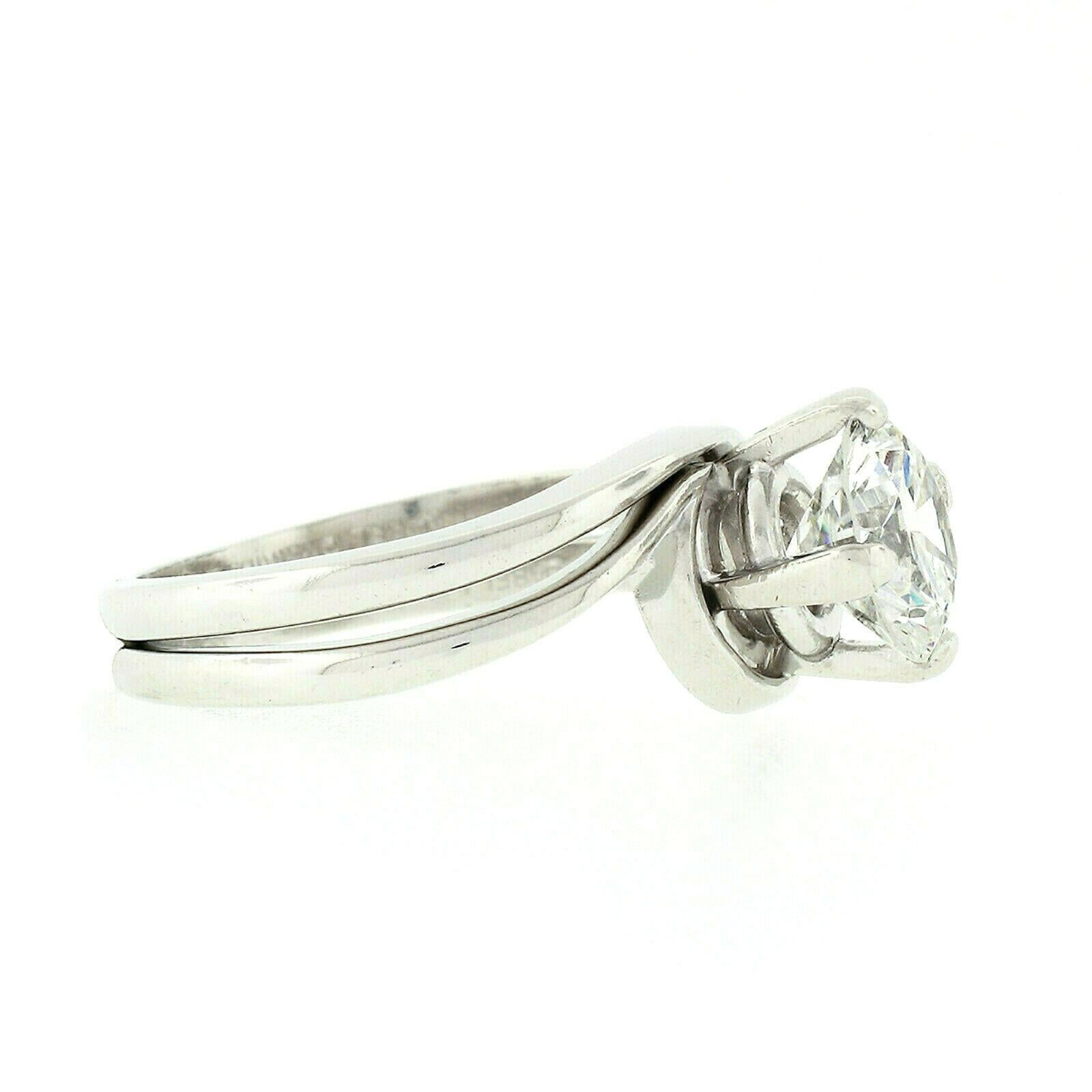 Platinum GIA 1.69ct D VS2 Round Diamond Jabel Engagement Ring & Wedding Band Set 4