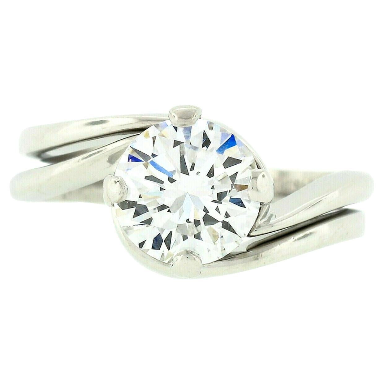 Platinum GIA 1.69ct D VS2 Round Diamond Jabel Engagement Ring & Wedding Band Set