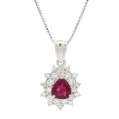 Platinum GIA 1.69ctw Pear Burma Ruby & Diamond Pendant Adjustable Chain Necklace