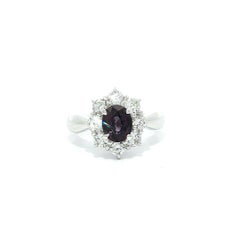 Platinum GIA 1.7ct Oval Color Change Garnet w/ Diamond Halo Cluster Flower Ring