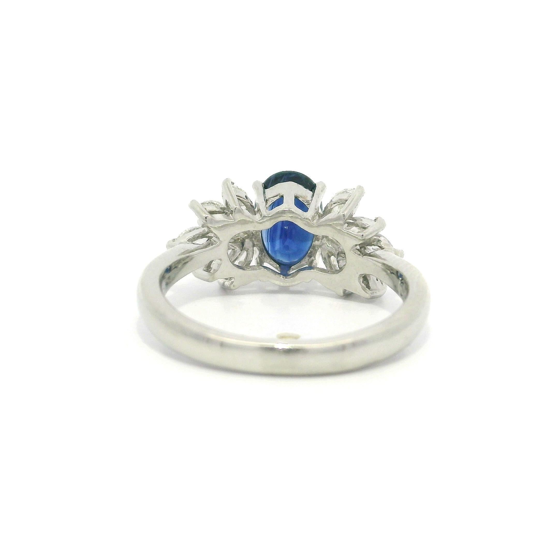 Bague d'appoint en platine avec saphir bleu roi ovale et diamants marquises de 1,7 carat certifiés GIA en vente 9