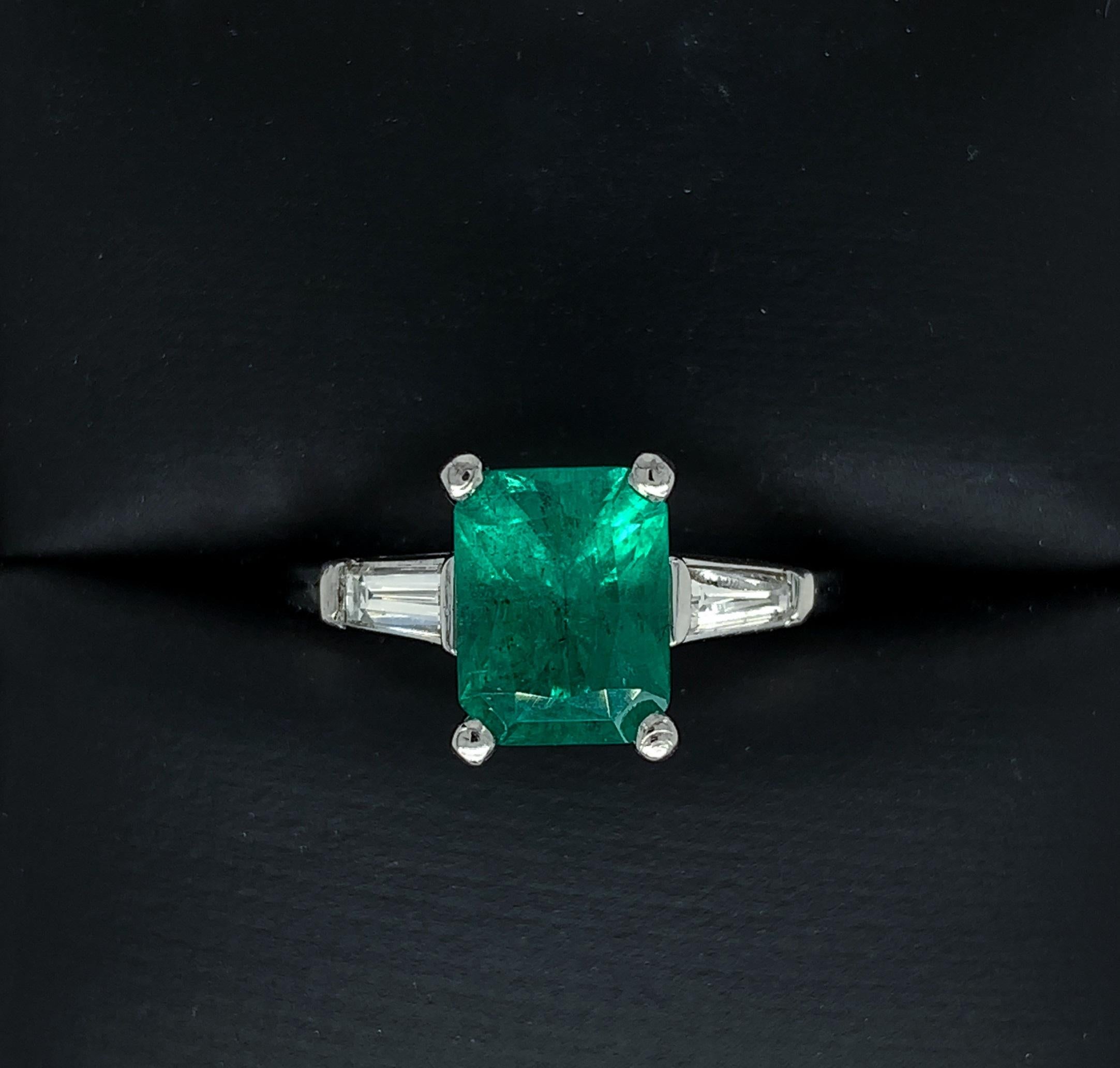 Women's Platinum GIA 1.87 Carat Emerald and Diamond Ring For Sale