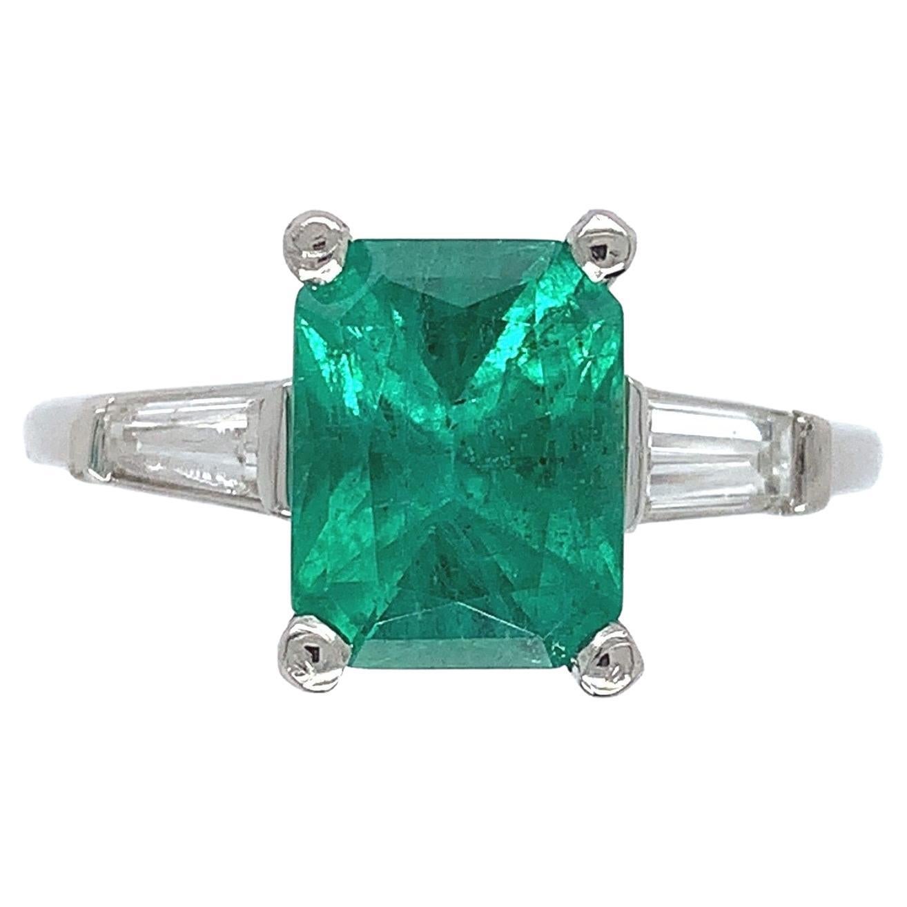 Platinum GIA 1.87 Carat Emerald and Diamond Ring
