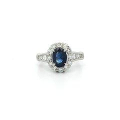 Platinum GIA 1.8ct Royal Blue Sapphire Round & Baguette Diamond Ring