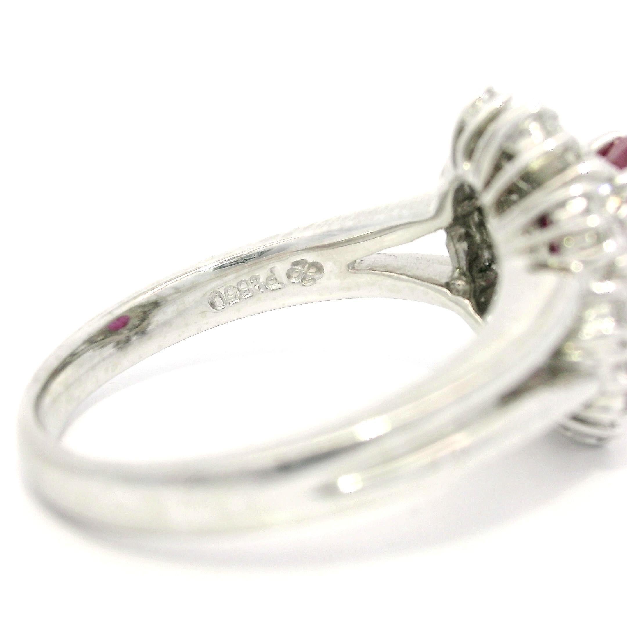 Platinum GIA 1.91ctw Oval Ruby w/ Diamond Double Halo Cocktail Ring For Sale 6