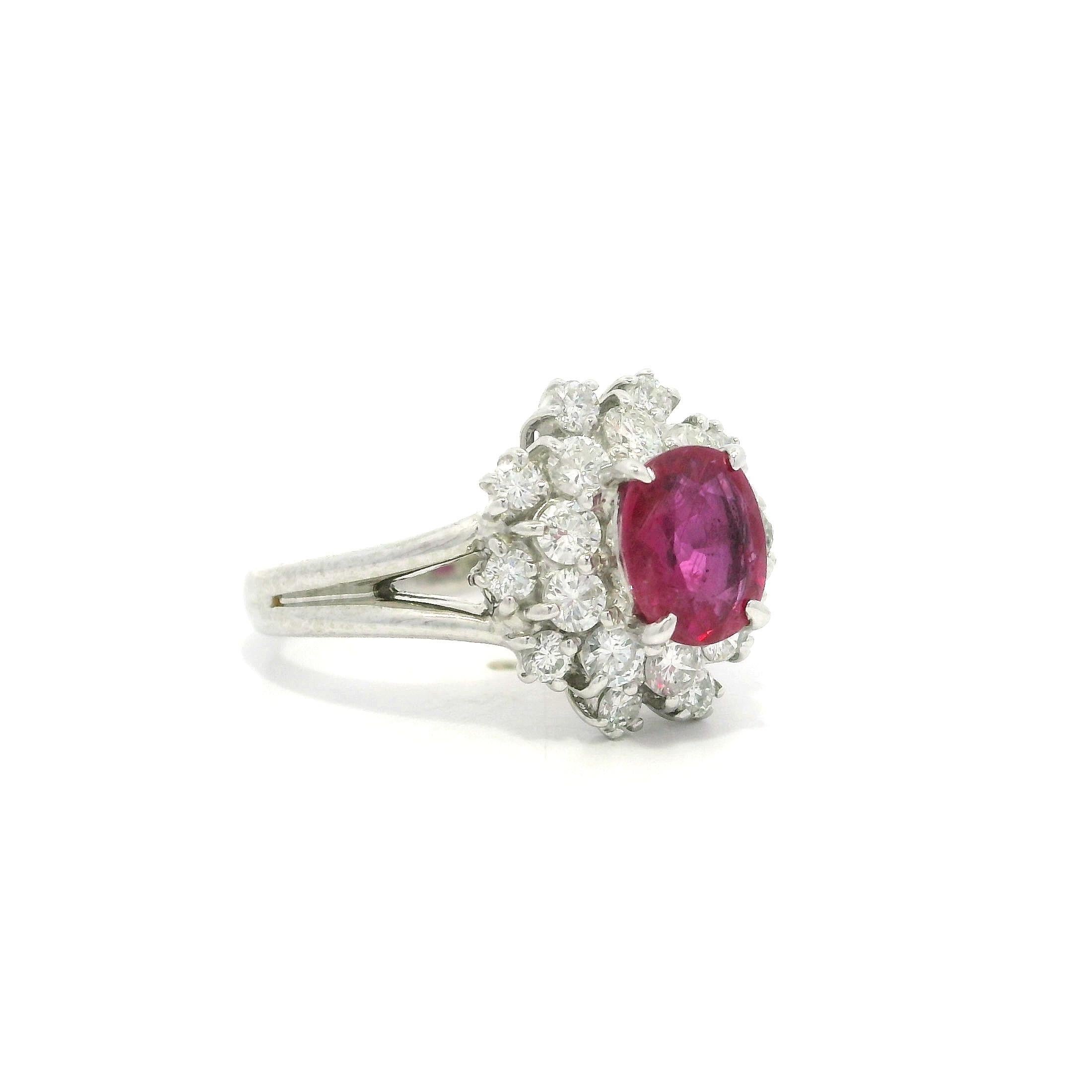 Platinum GIA 1.91ctw Oval Ruby w/ Diamond Double Halo Cocktail Ring For Sale 9