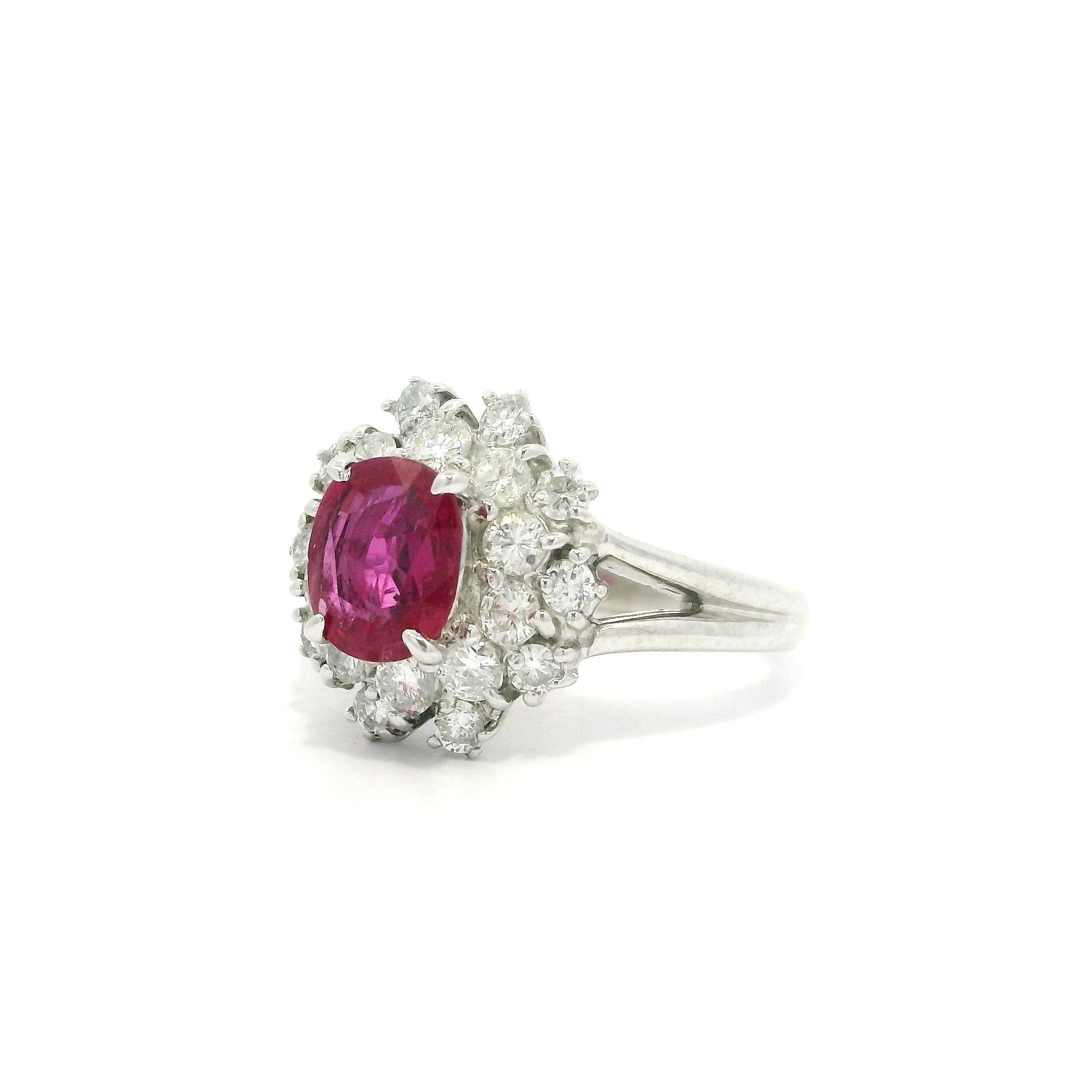 Platinum GIA 1.91ctw Oval Ruby w/ Diamond Double Halo Cocktail Ring For Sale 10