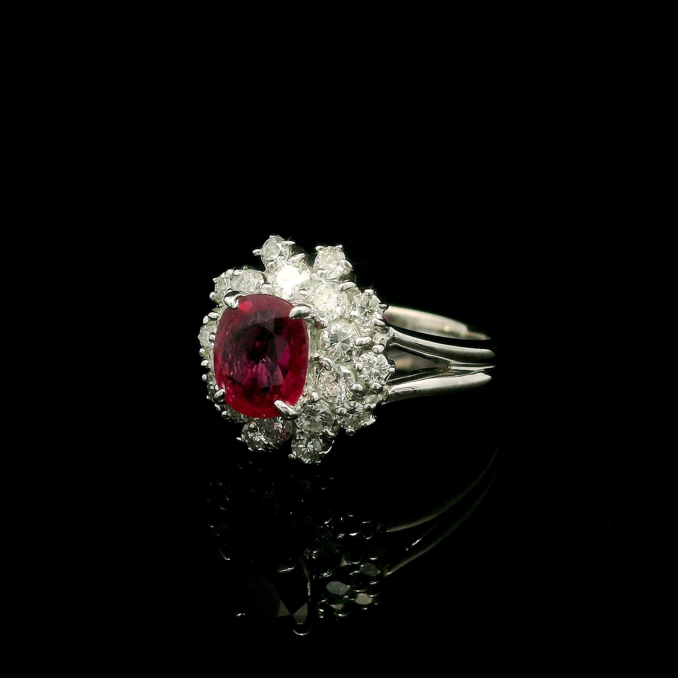Platinum GIA 1.91ctw Oval Ruby w/ Diamond Double Halo Cocktail Ring For Sale 12