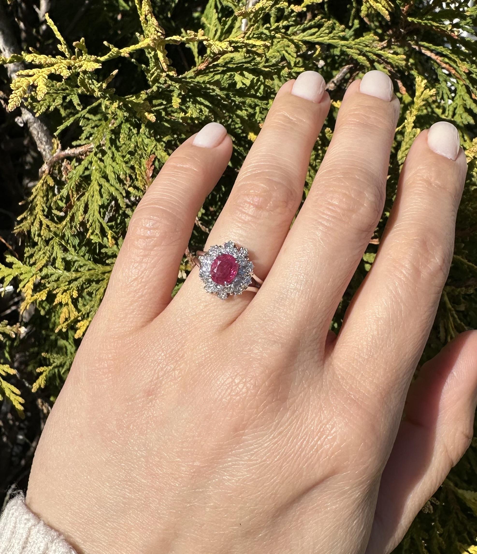 Women's Platinum GIA 1.91ctw Oval Ruby w/ Diamond Double Halo Cocktail Ring For Sale