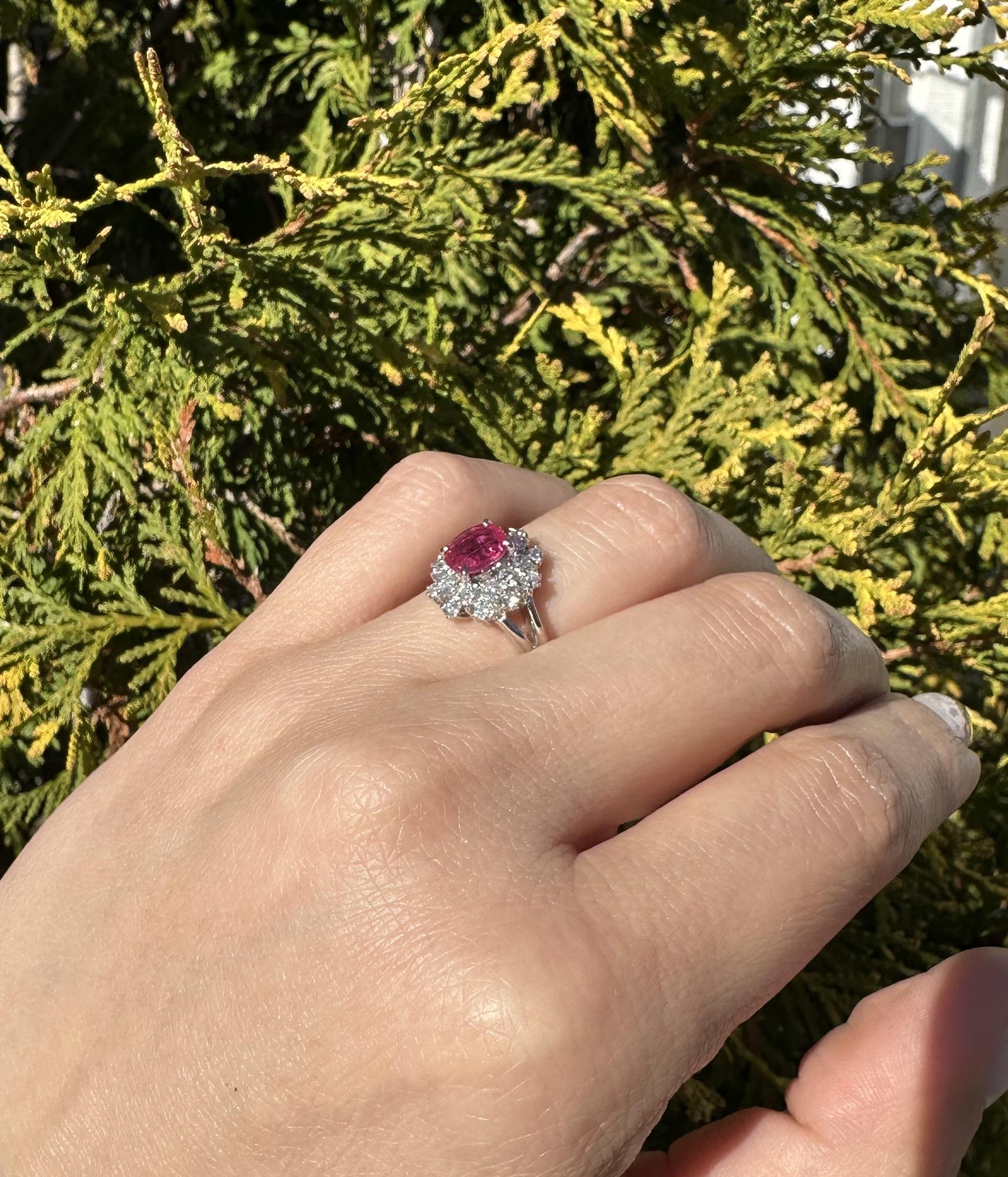 Platinum GIA 1.91ctw Oval Ruby w/ Diamond Double Halo Cocktail Ring For Sale 1