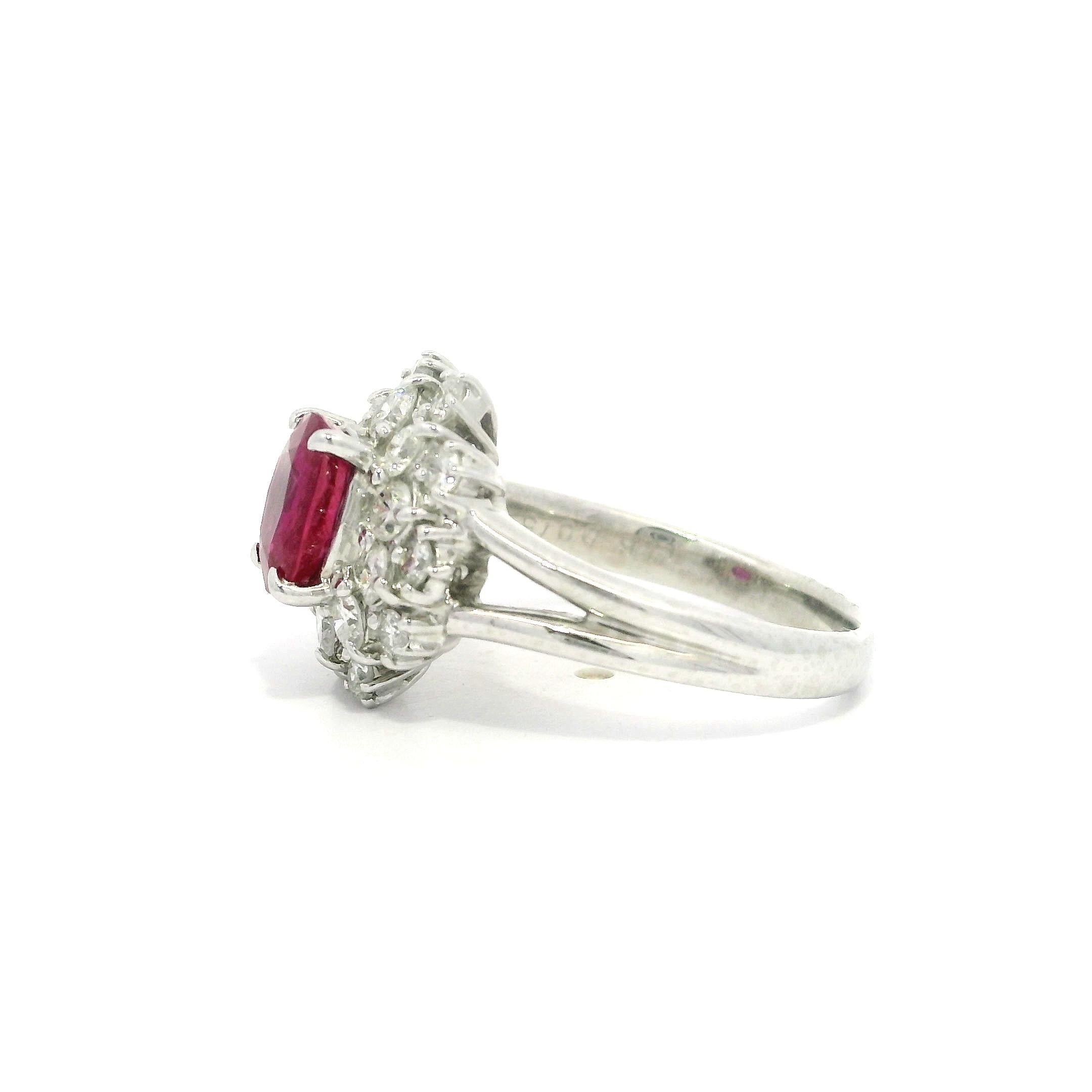 Platinum GIA 1.91ctw Oval Ruby w/ Diamond Double Halo Cocktail Ring For Sale 2
