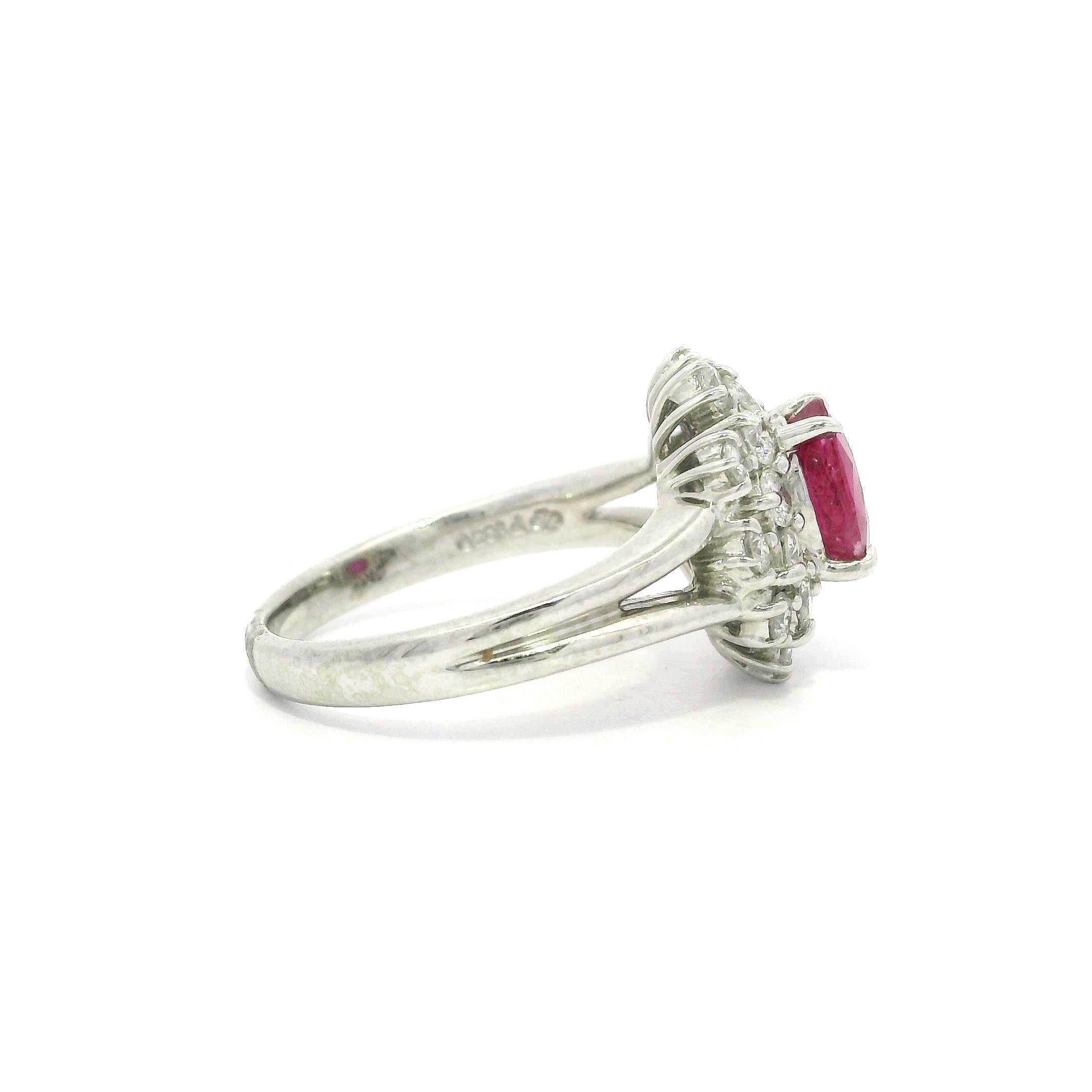 Platinum GIA 1.91ctw Oval Ruby w/ Diamond Double Halo Cocktail Ring For Sale 3